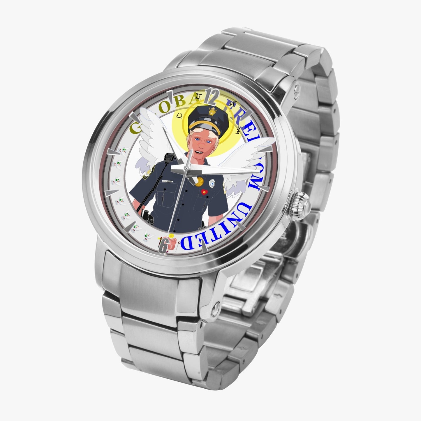 New Steel Strap Automatic Watch (With Indicators) GLOBAL FREEDOM UNITED© Archangel Michael Policemen