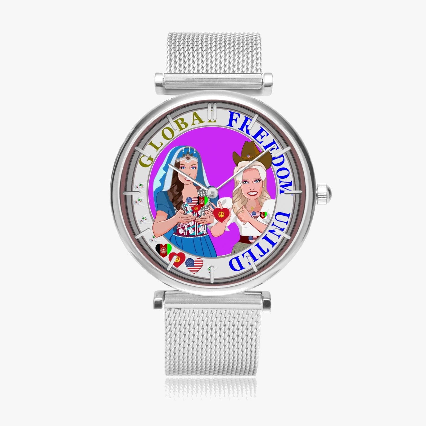 GLOBAL FREEDOM UNITED© New Stylish Ultra-Thin Quartz Watch (With Indicators) Women Afghanistan & USA