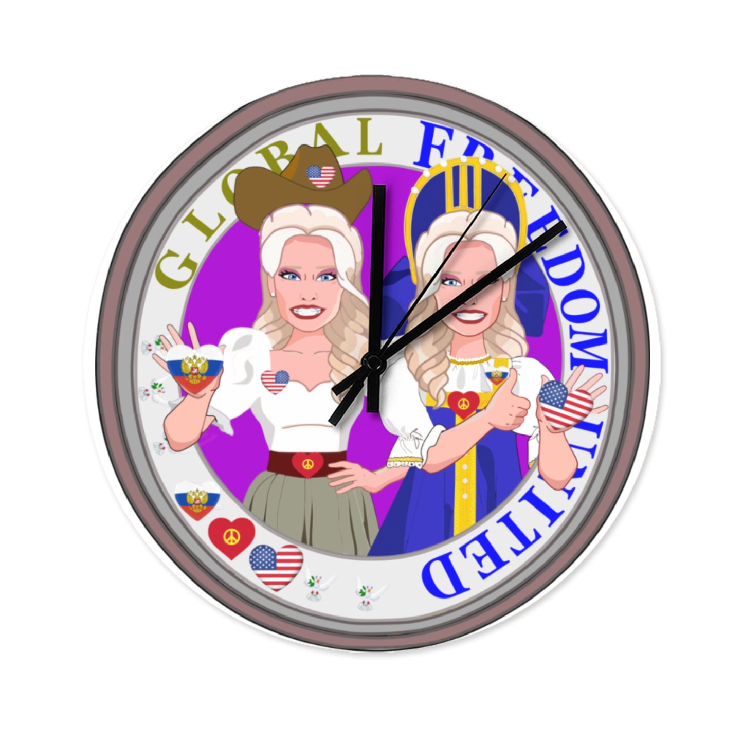 Wooden Wall Clock Without Scale GLOBAL FREEDOM UNITED© Women Russia & USA