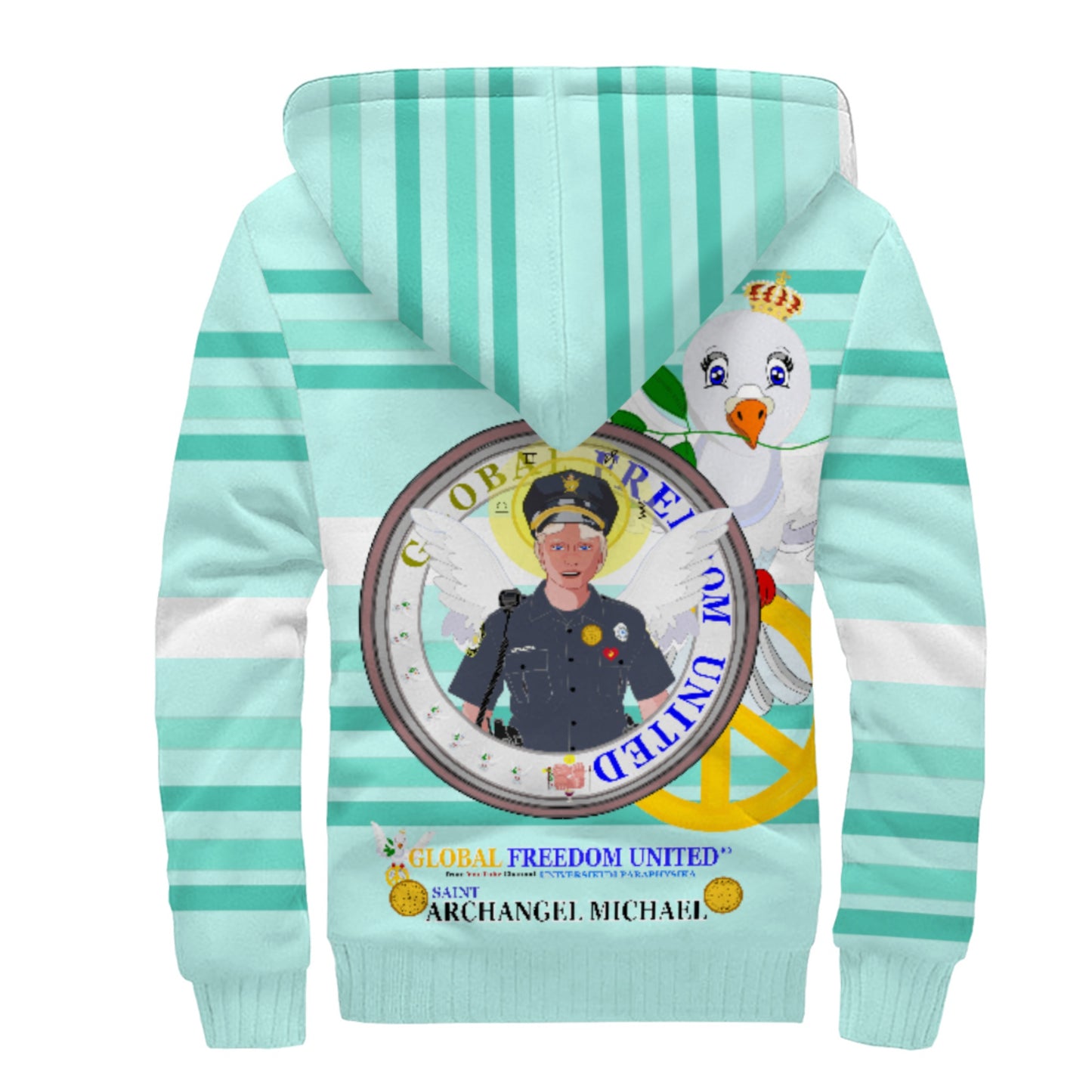 Plush Hoodie GLOBAL FREEDOM UNITED© Archangel Michael As Policemen Light Green
