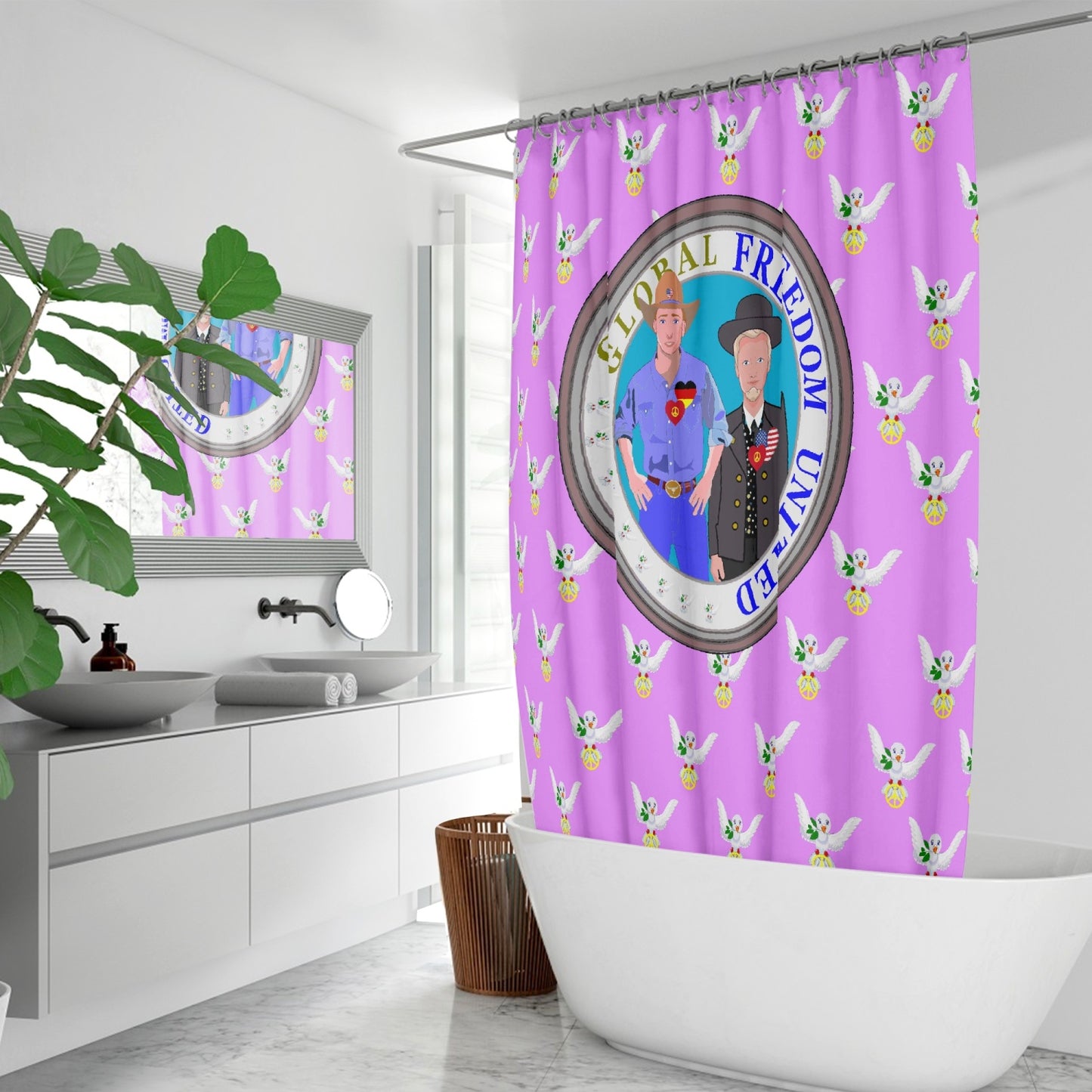 GLOBAL FREEDOM UNITED MEN USA & GERMANY OLD PEACE VIOLET Quick-drying Shower Curtain