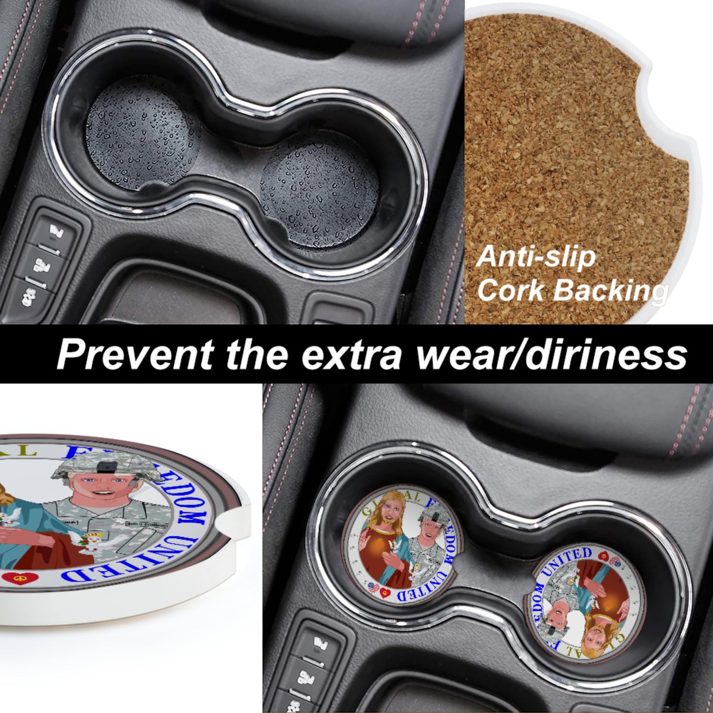 Ceramic Car Coasters GLOBAL FREEDOM UNITED© Jesus Is A Hero Veteran For US American Soldiers Men