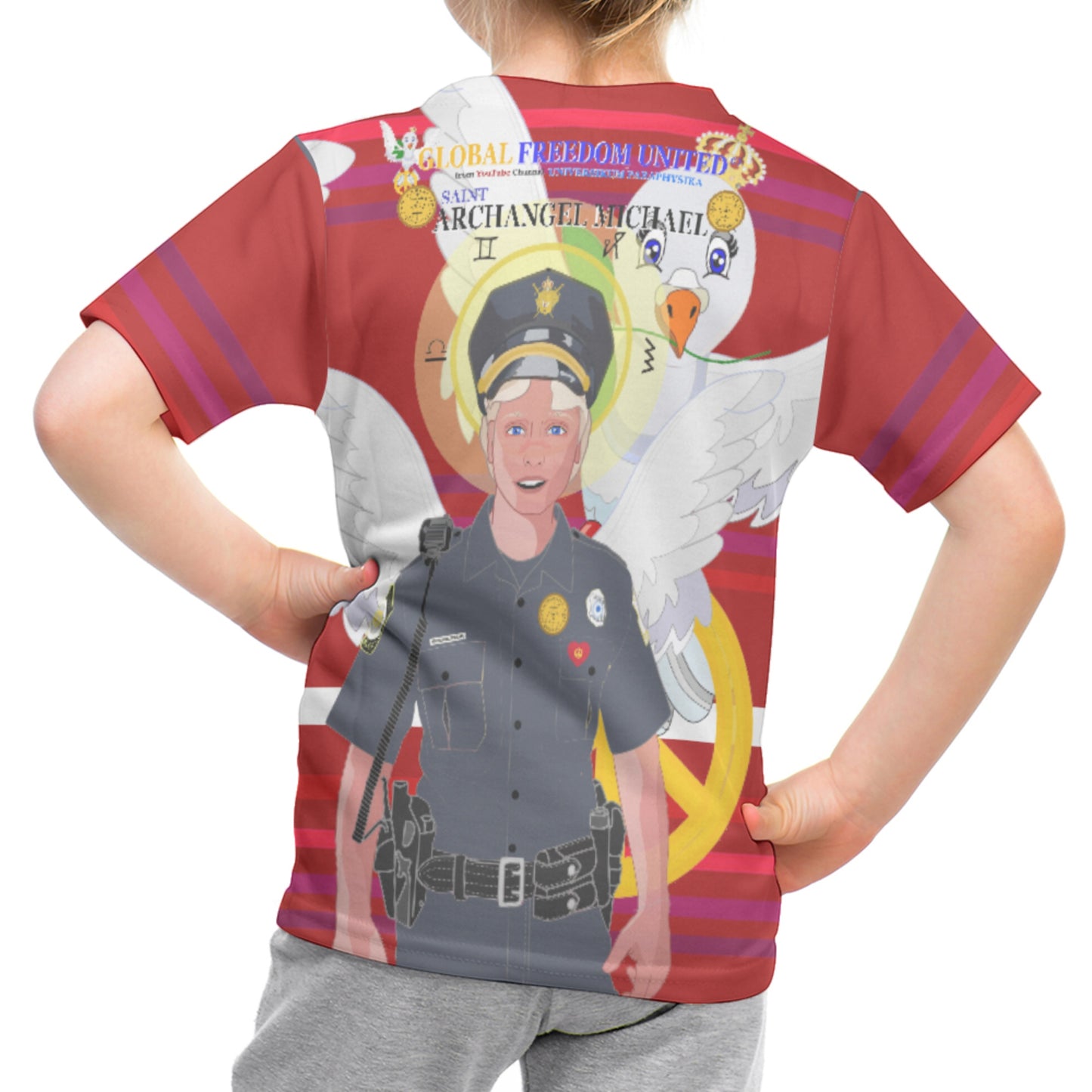 Childrens T-shirt GLOBAL FREEDOM UNITED© Archangel Michael As Policemen Pink1