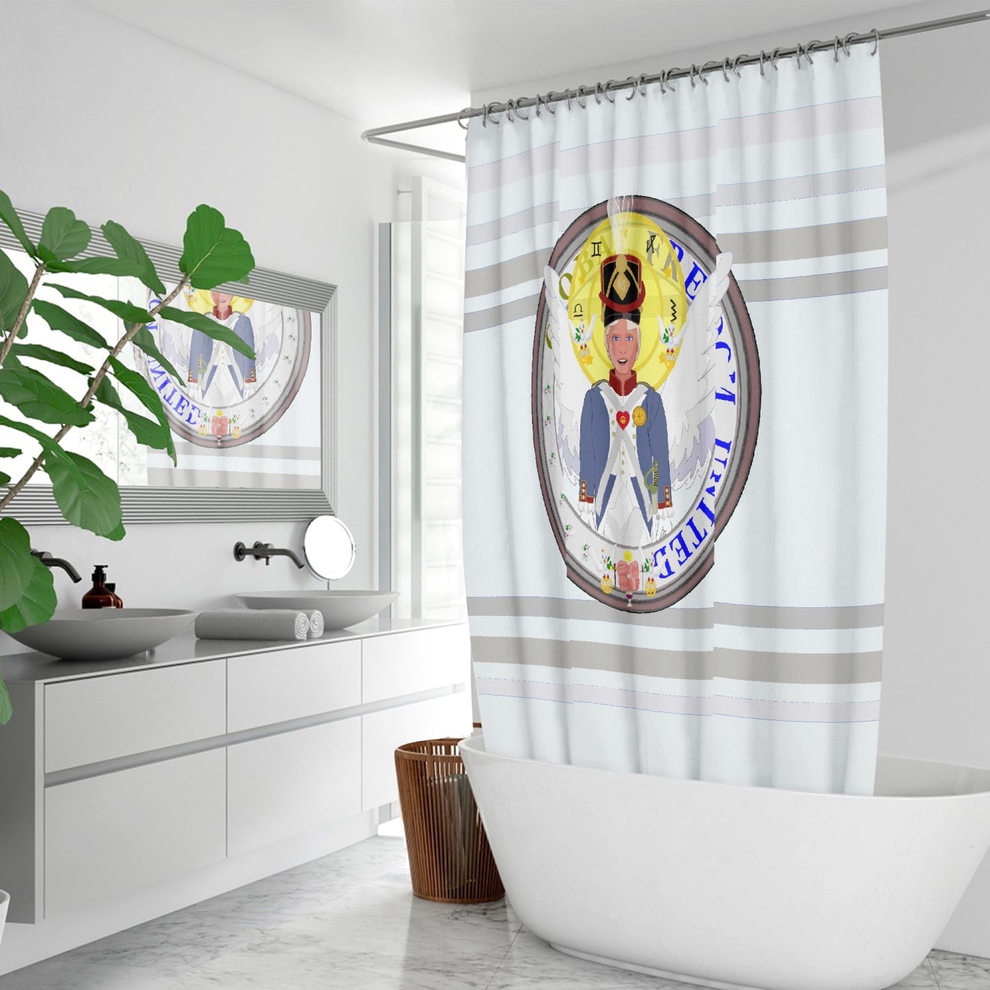 Quick-drying Shower Curtain GLOBAL FREEDOM UNITED© Archangel Michael Version 3 Wight