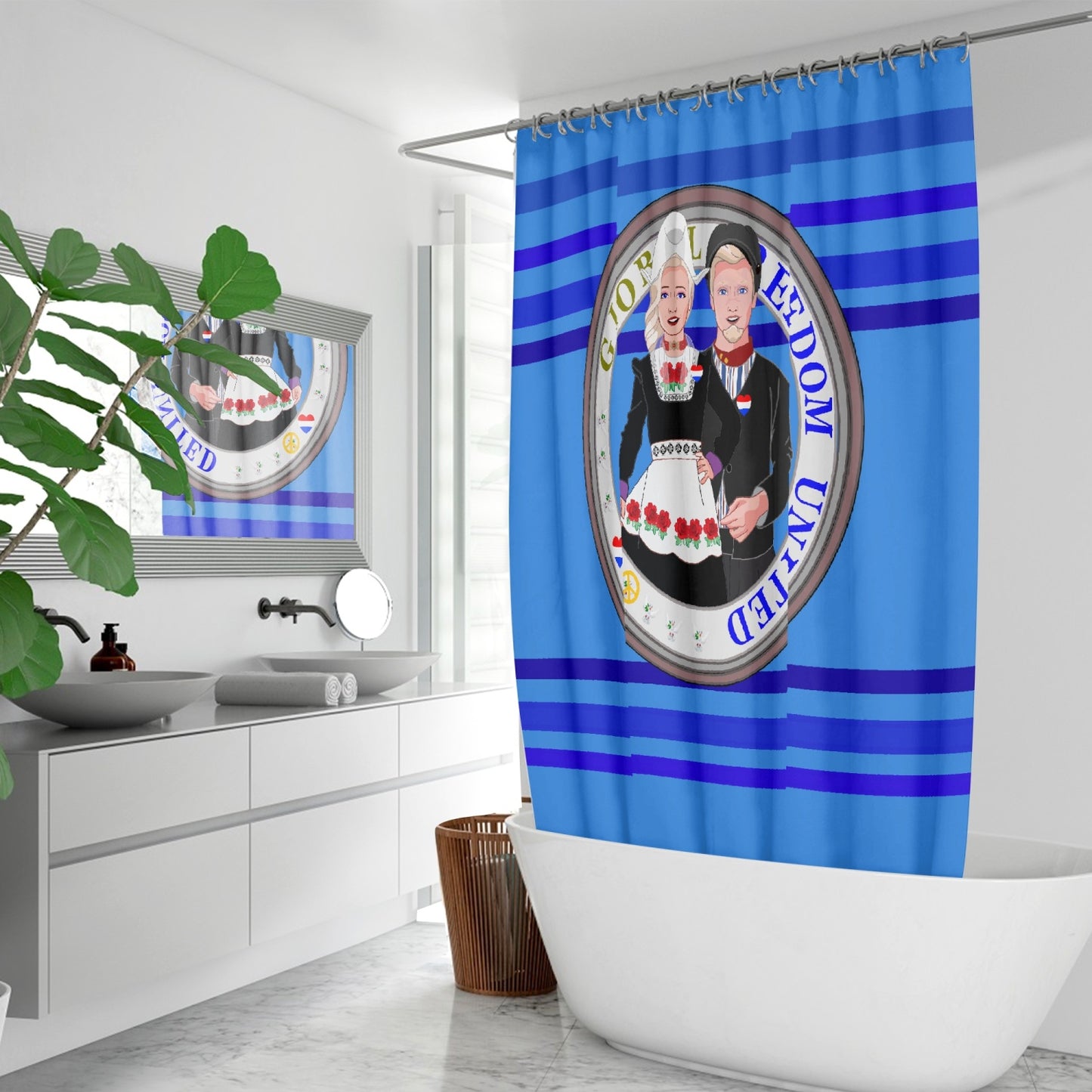 GLOBAL FREEDOM UNITED© Couple Nederland Deep Blue - Quick-drying Shower Curtain