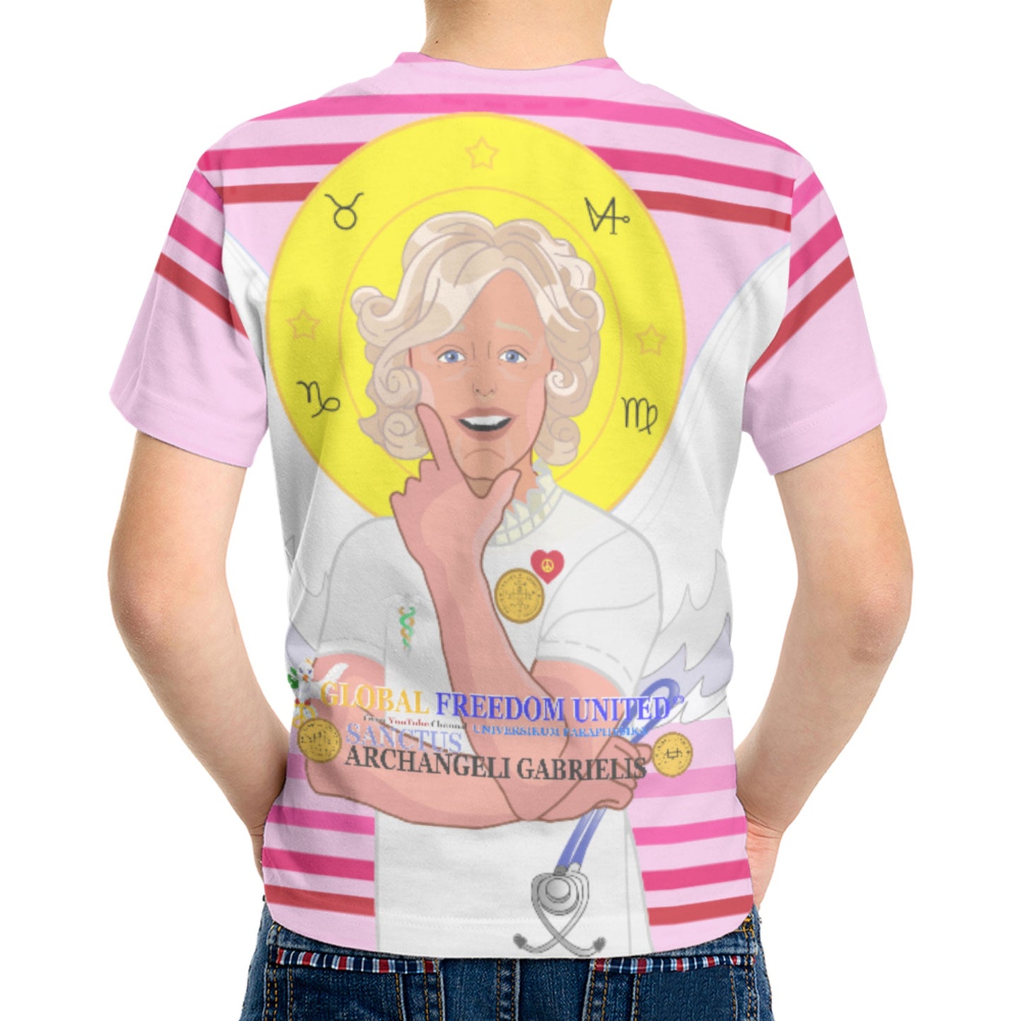 Kid´s T-shirt 2 GLOBAL FREEDOM UNITED© Archangel Gabriel Latin Pink1