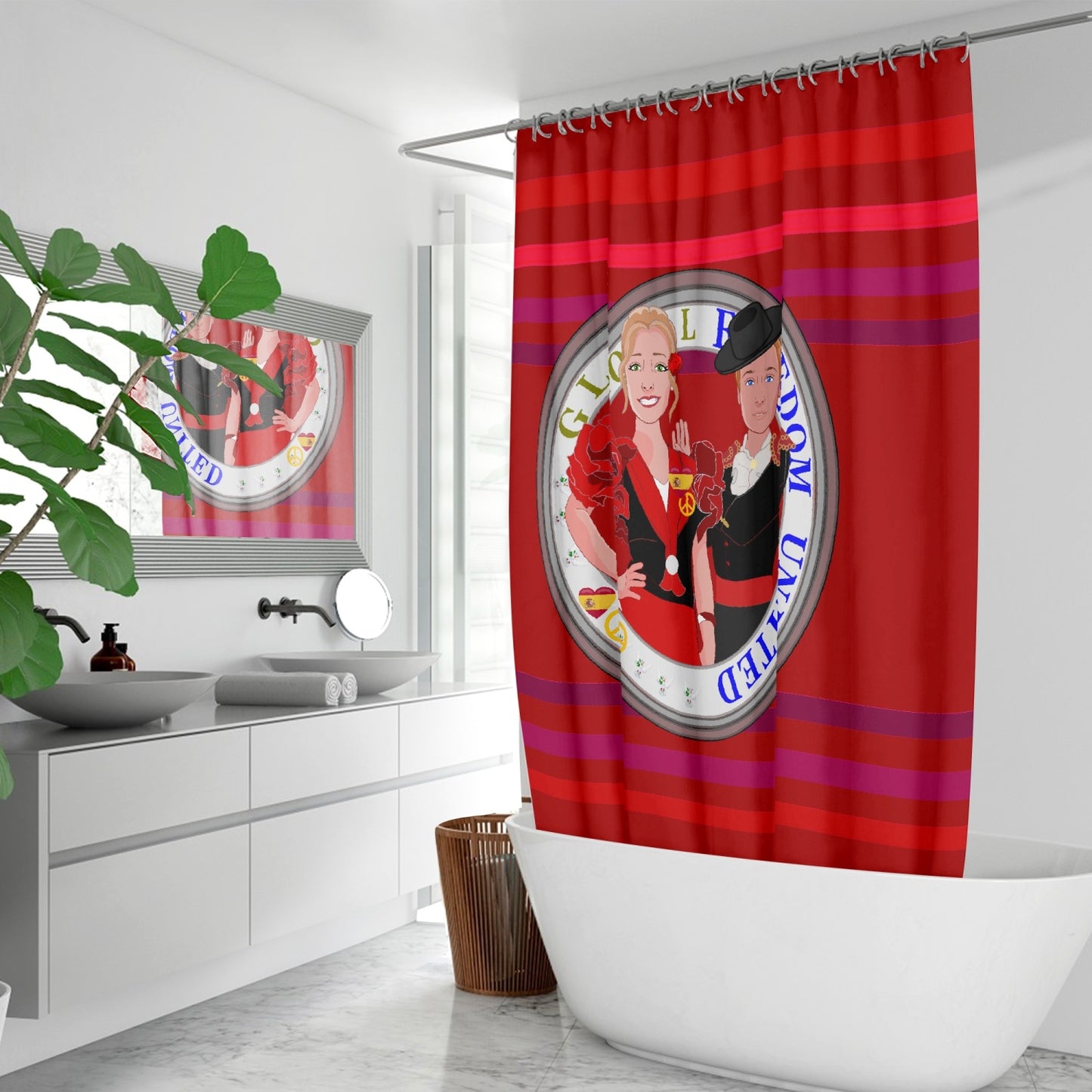 GLOBAL FREEDOM UNITED© Couplen Spain Red Quick-drying Shower Curtain