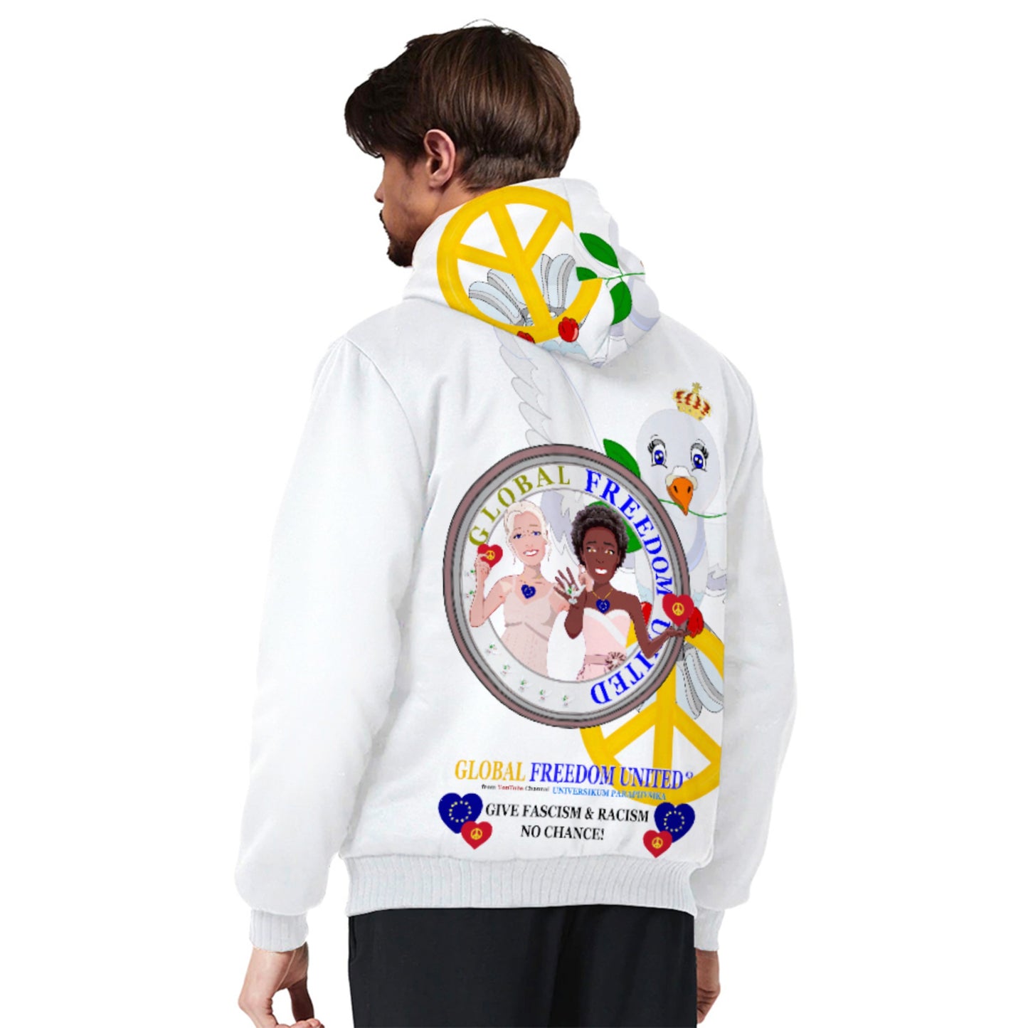 Plush Hoodie GLOBAL FREEDOM UNITED© Women Anti Fascism & Racism EU BIG