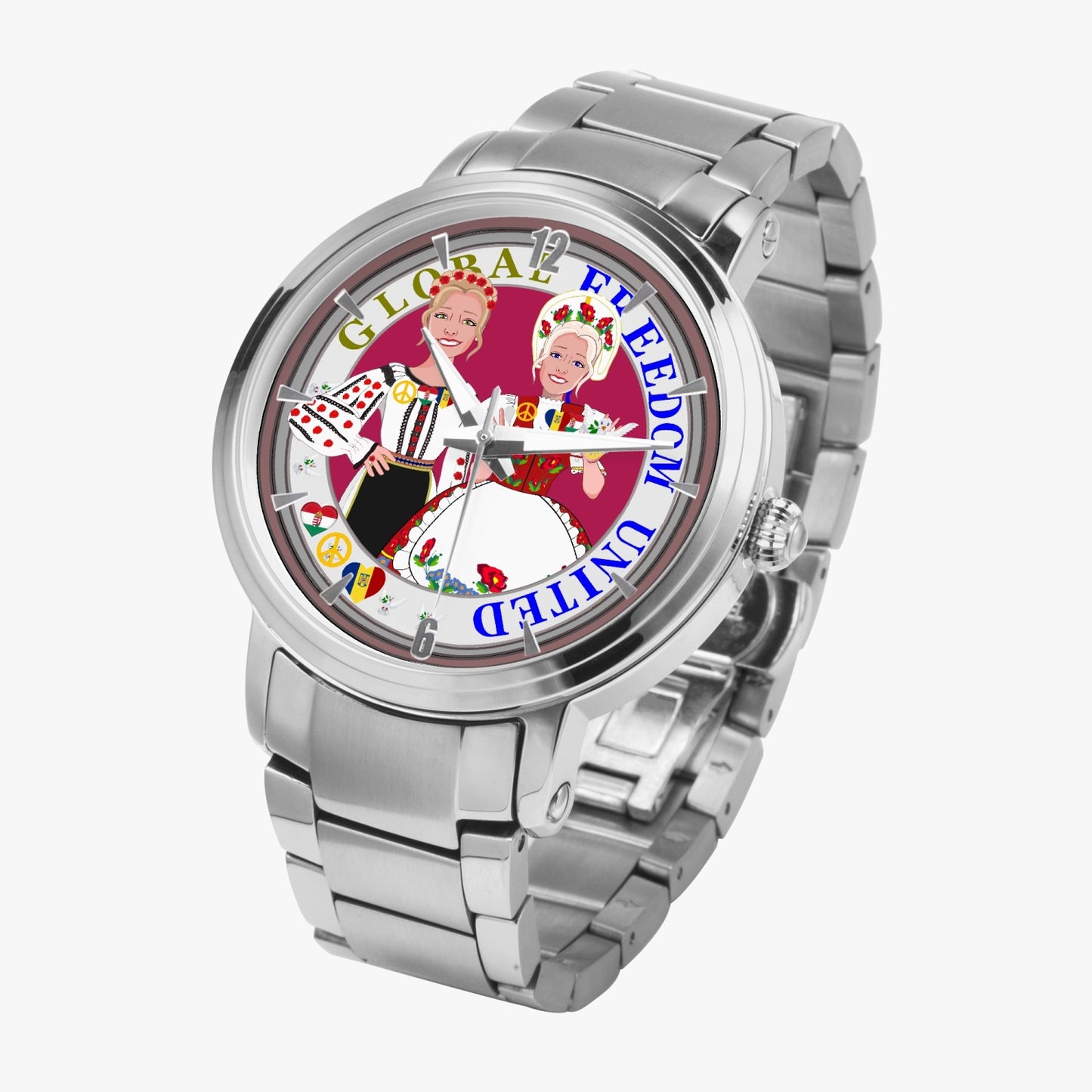 New Steel Strap Automatic Watch (With Indicators) GLOBAL FREEDOM UNITED ROMANIA & HUNGARY