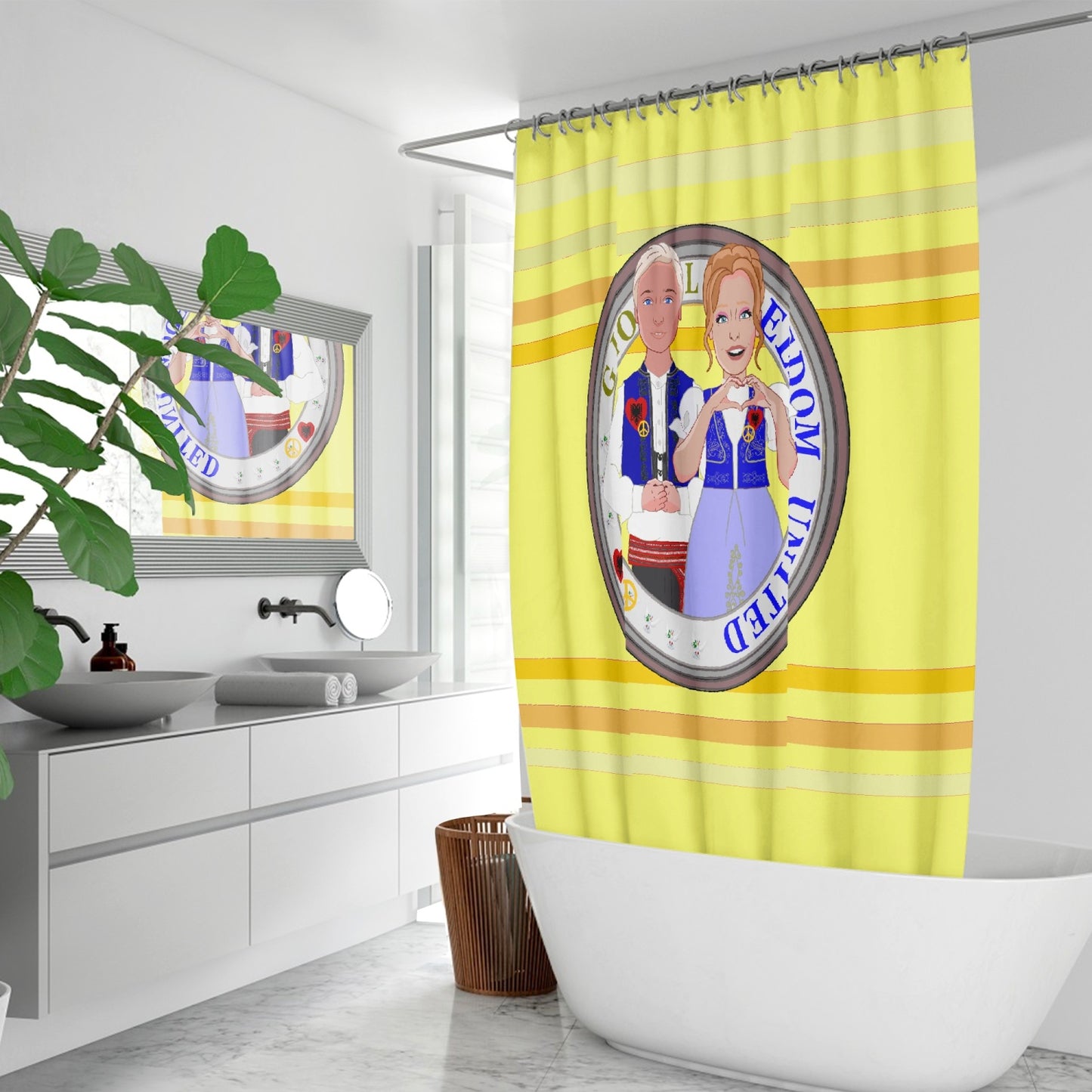 GLOBAL FREEDOM UNITED© Couple Albania Yellow Quick-drying Shower Curtain