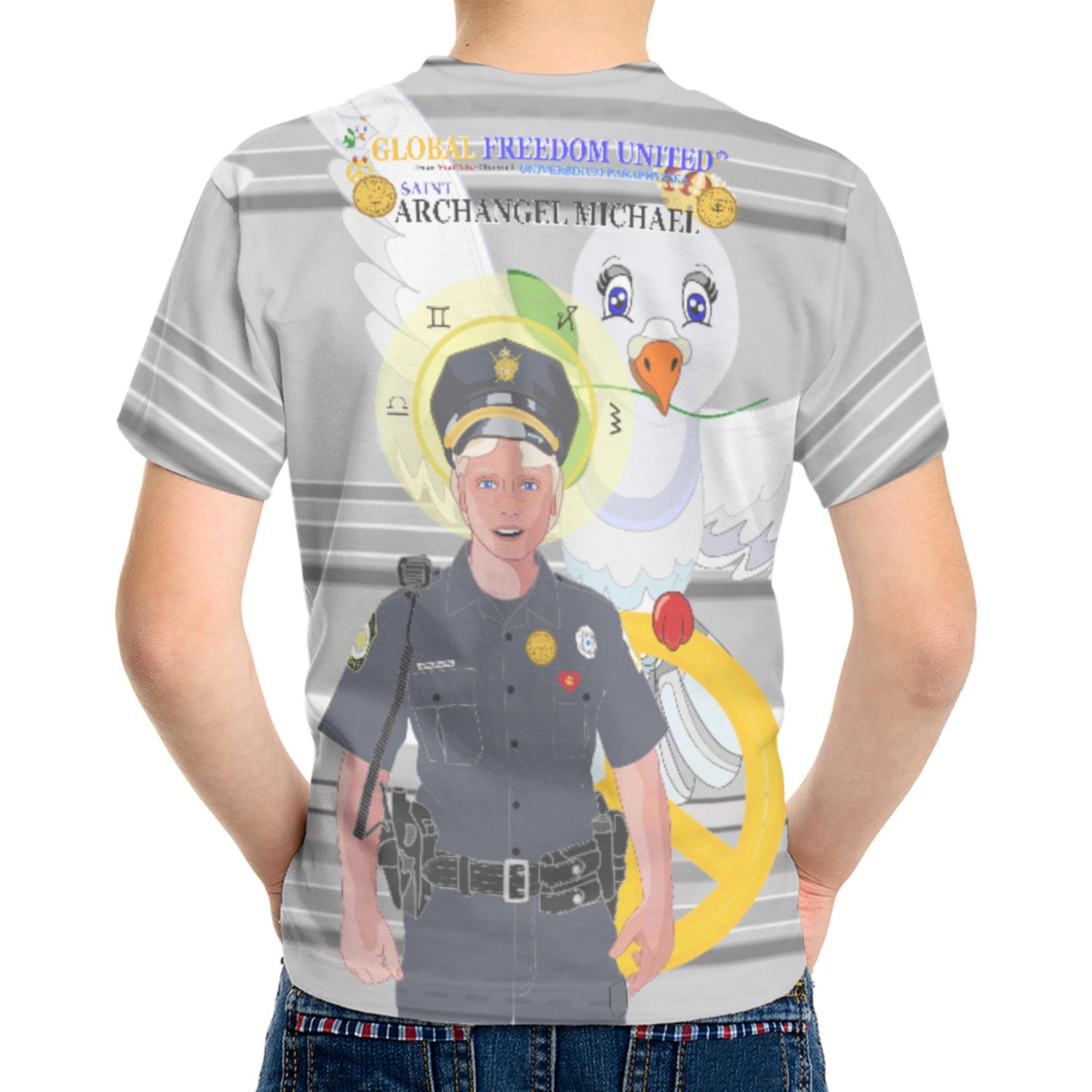 Childrens T-shirt GLOBAL FREEDOM UNITED© Archangel Michael As Policemen Deep Grey
