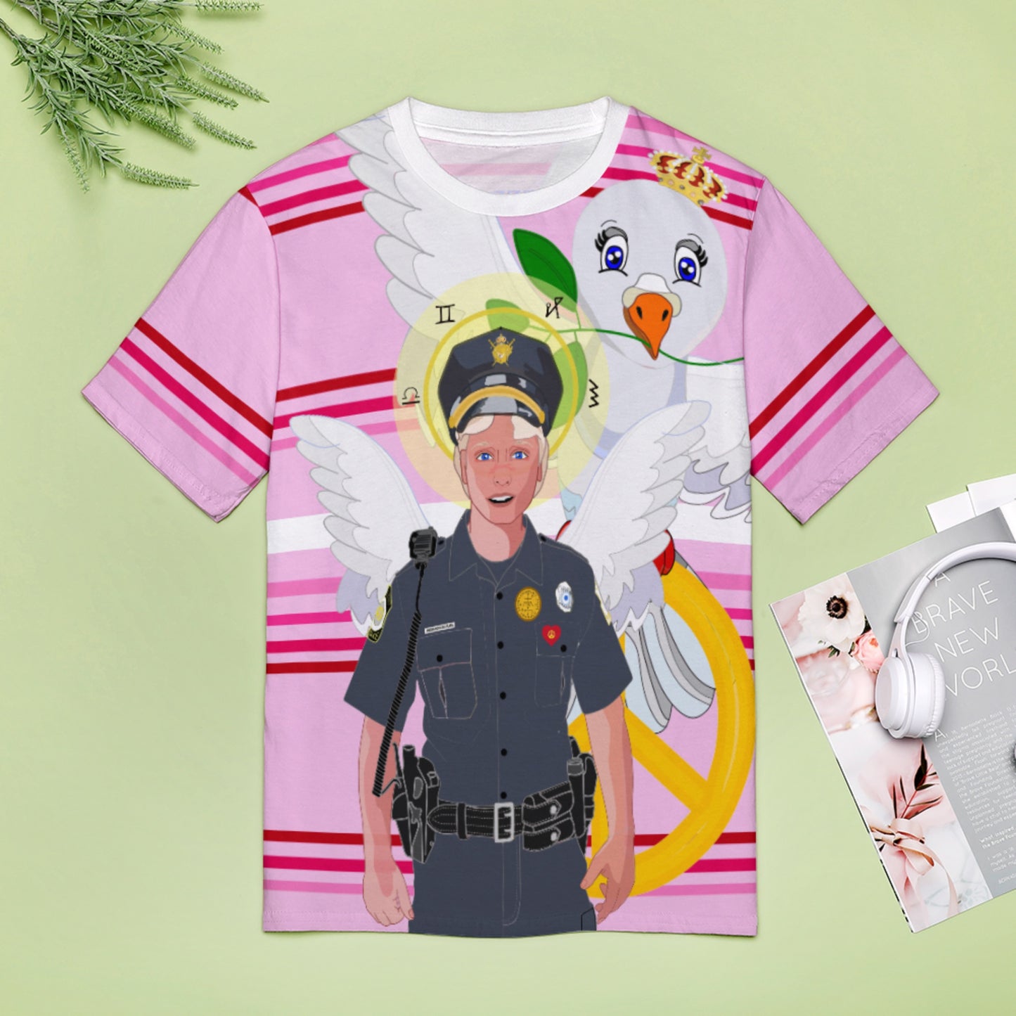 Women´s T-shirt 2 GLOBAL FREEDOM UNITED© Archangel Michael As Policemen Pink1