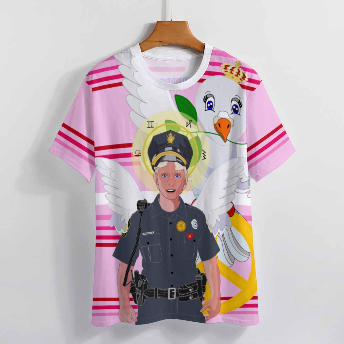 Women´s T-shirt 2 GLOBAL FREEDOM UNITED© Archangel Michael As Policemen Pink1