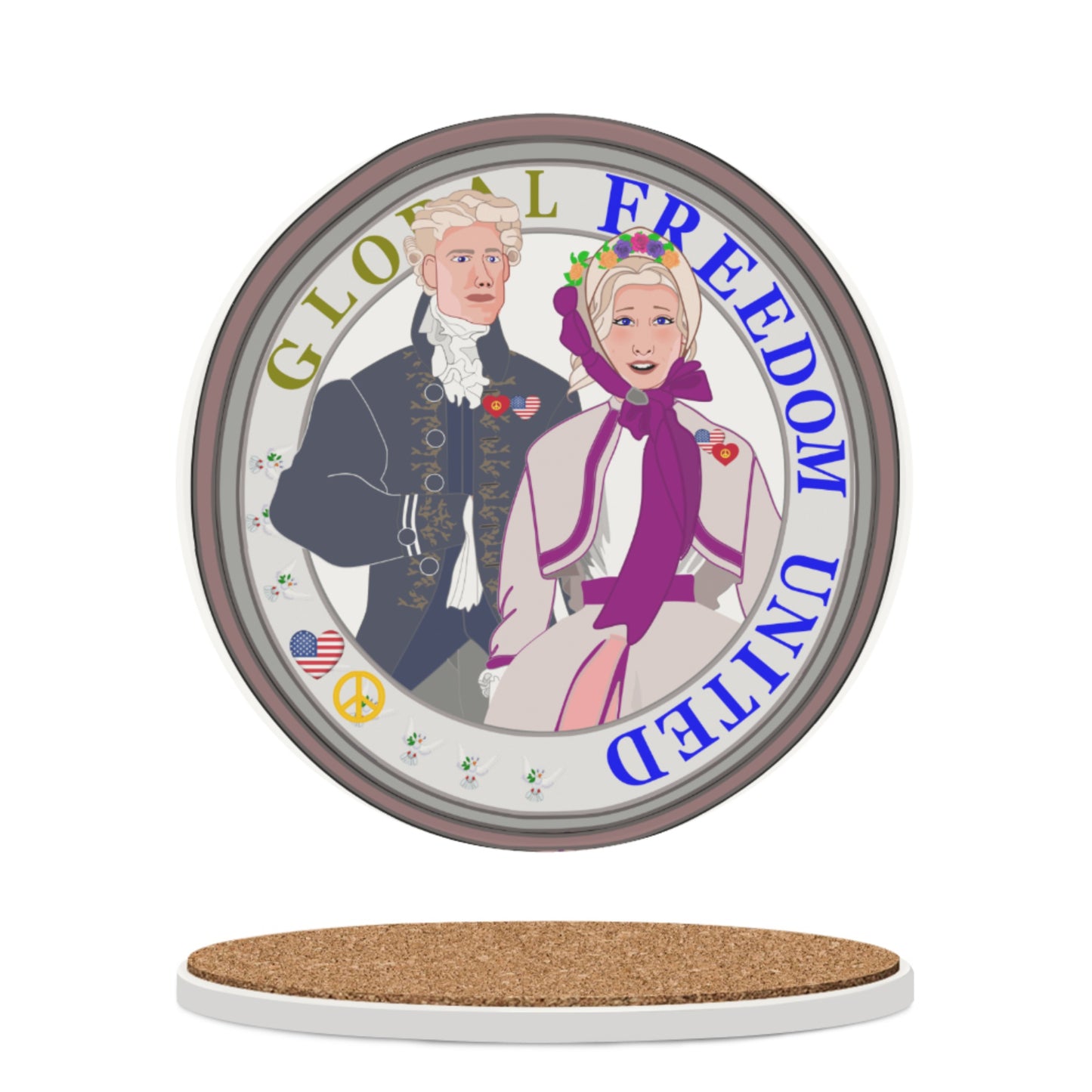 Ceramic Coasters GLOBAL FREEDOM UNITED© Couple USA Traditional