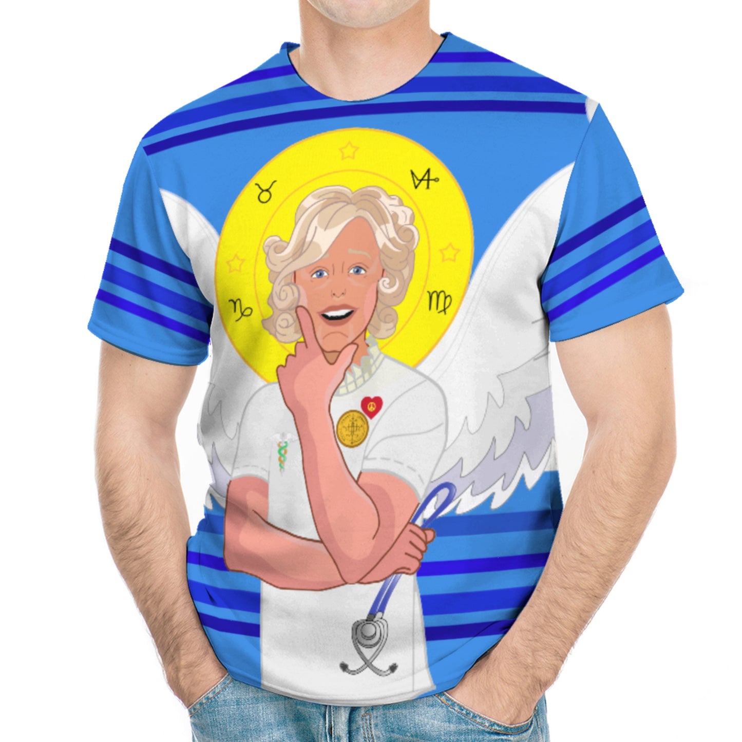 Men´s T-shirt GLOBAL FREEDOM UNITED© Archangel Gabriel English Deep Blue