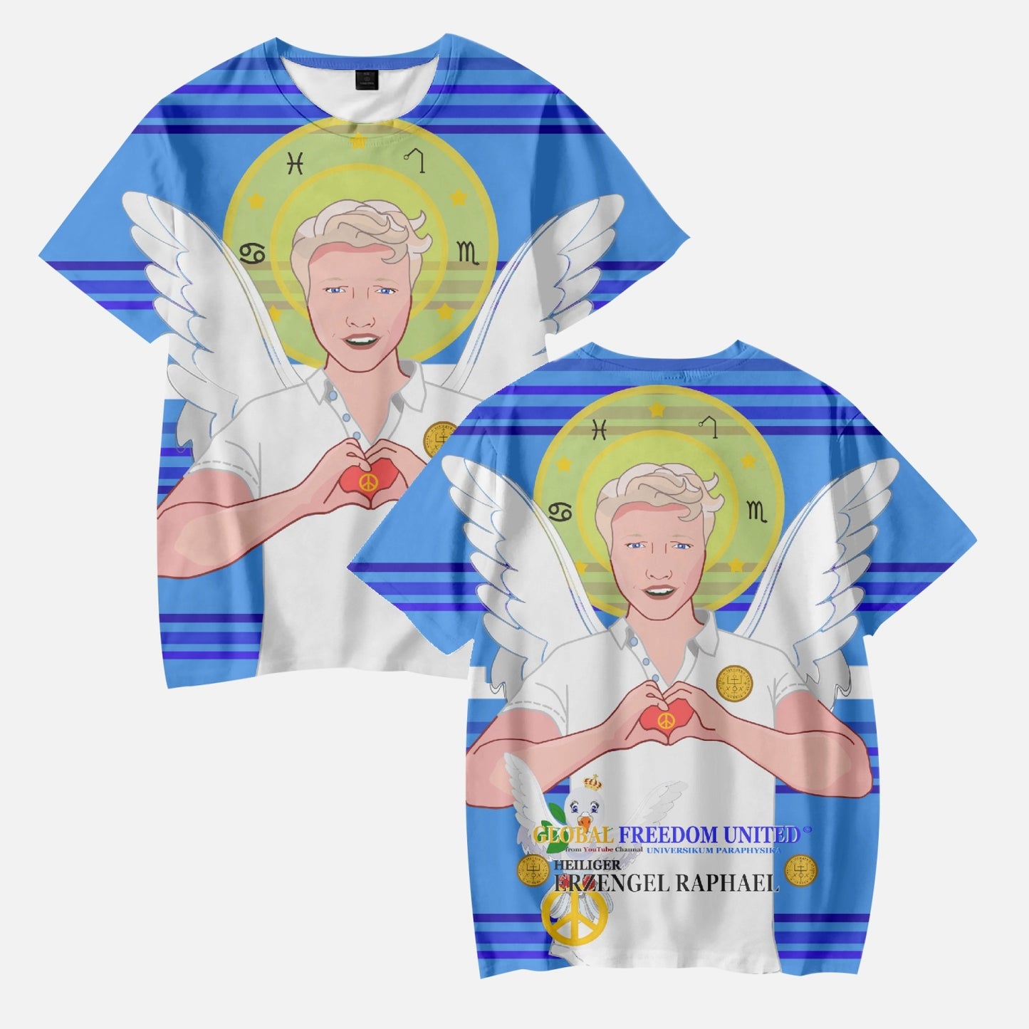 AOP Kids' Short T-Shirts GLOBAL FREEDOM UNITED ARCHANGEL RAPHAEL GERMAN DEEP BLUE