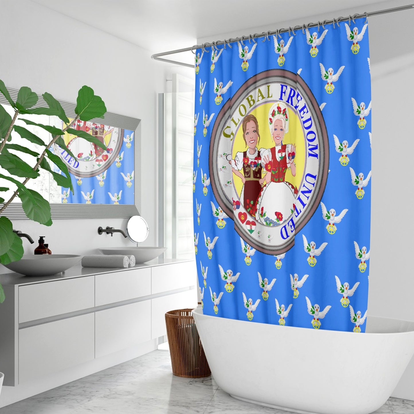 GLOBAL FREEDOM UNITED© WOMEN HUNGARY & SERBIA OLD PEACE BLUE Quick-drying Shower Curtain