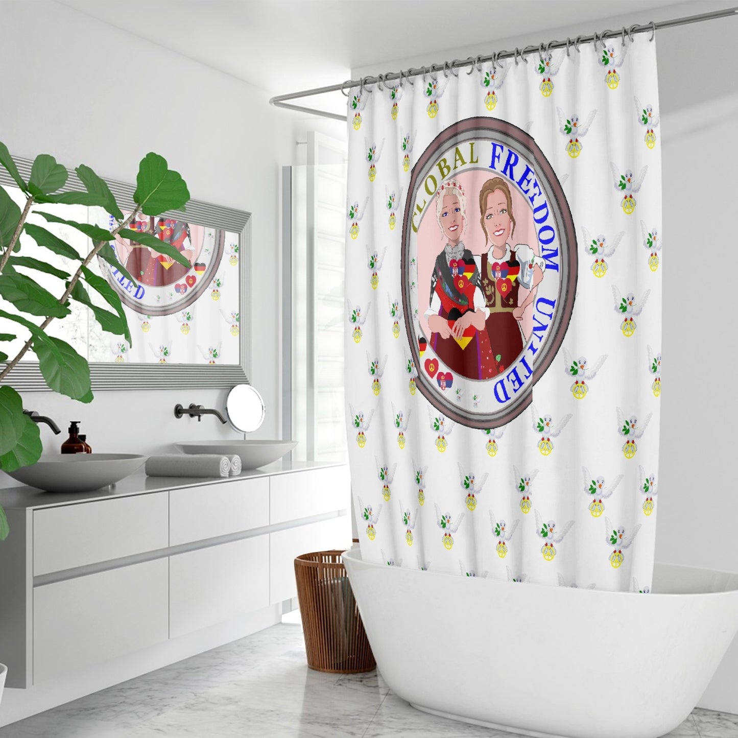 GLOBAL FREEDOM UNITED© Women Serbia & Germany WIGHT V1 Quick-drying Shower Curtain