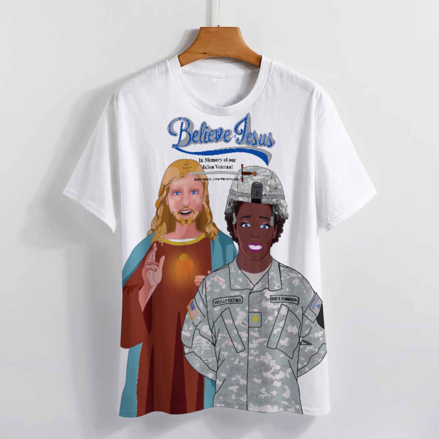 Women´s Wight T-Shirt Black GLOBAL FREEDOM UNITED© Jesus Christ For Fallen Veteran Afro American Soldiers V2