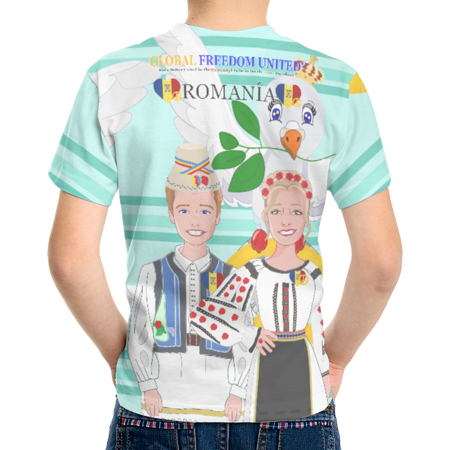 Kid´s T-shirt GLOBAL FREEDOM UNITED© Couple Romania Light Green