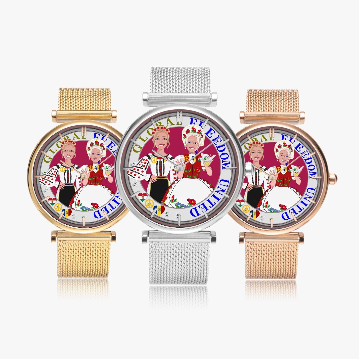 GLOBAL FREEDOM UNITED© New Stylish Ultra-Thin Quartz Watch (With Indicators) Women Romania & Hungary