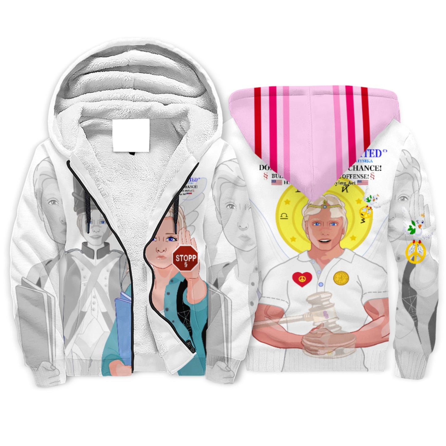 Plush Hoodie GLOBAL FREEDOM UNITED© Anti Bullying Women USA Pink