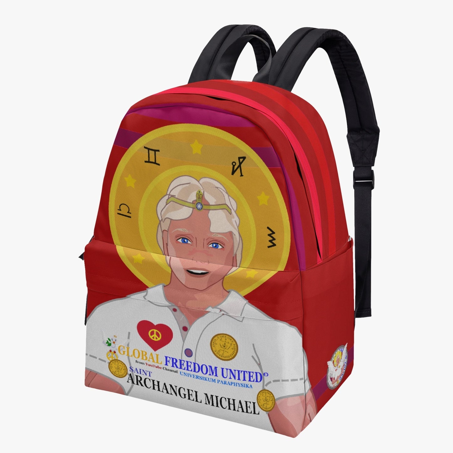 GLOBAL FREEDOM UNITED© Archangel Michael English Red All-over-print Canvas Backpack