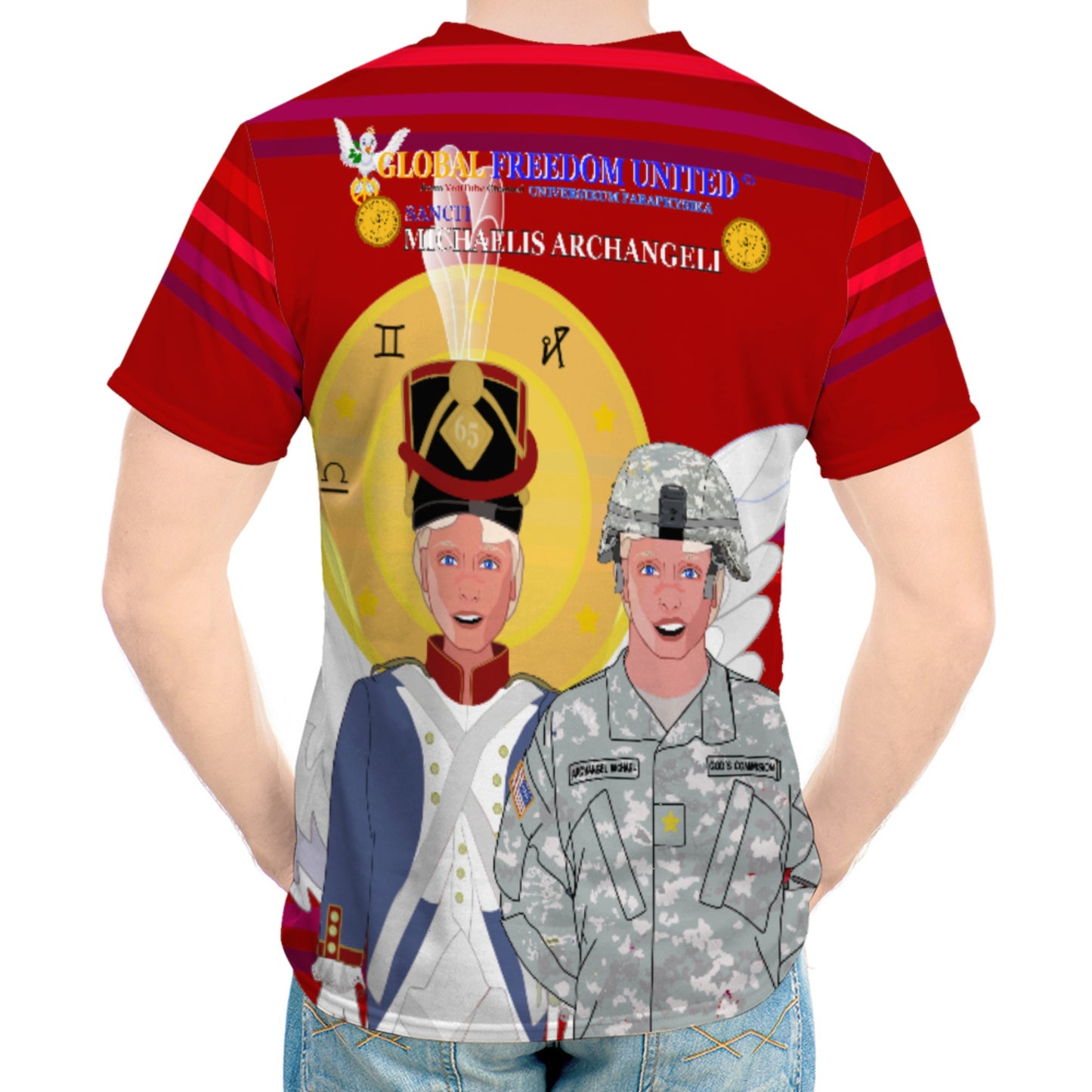 Men´s T-shirt  GLOBAL FREEDOM UNITED© Archangel Michael In Latin V3 Red