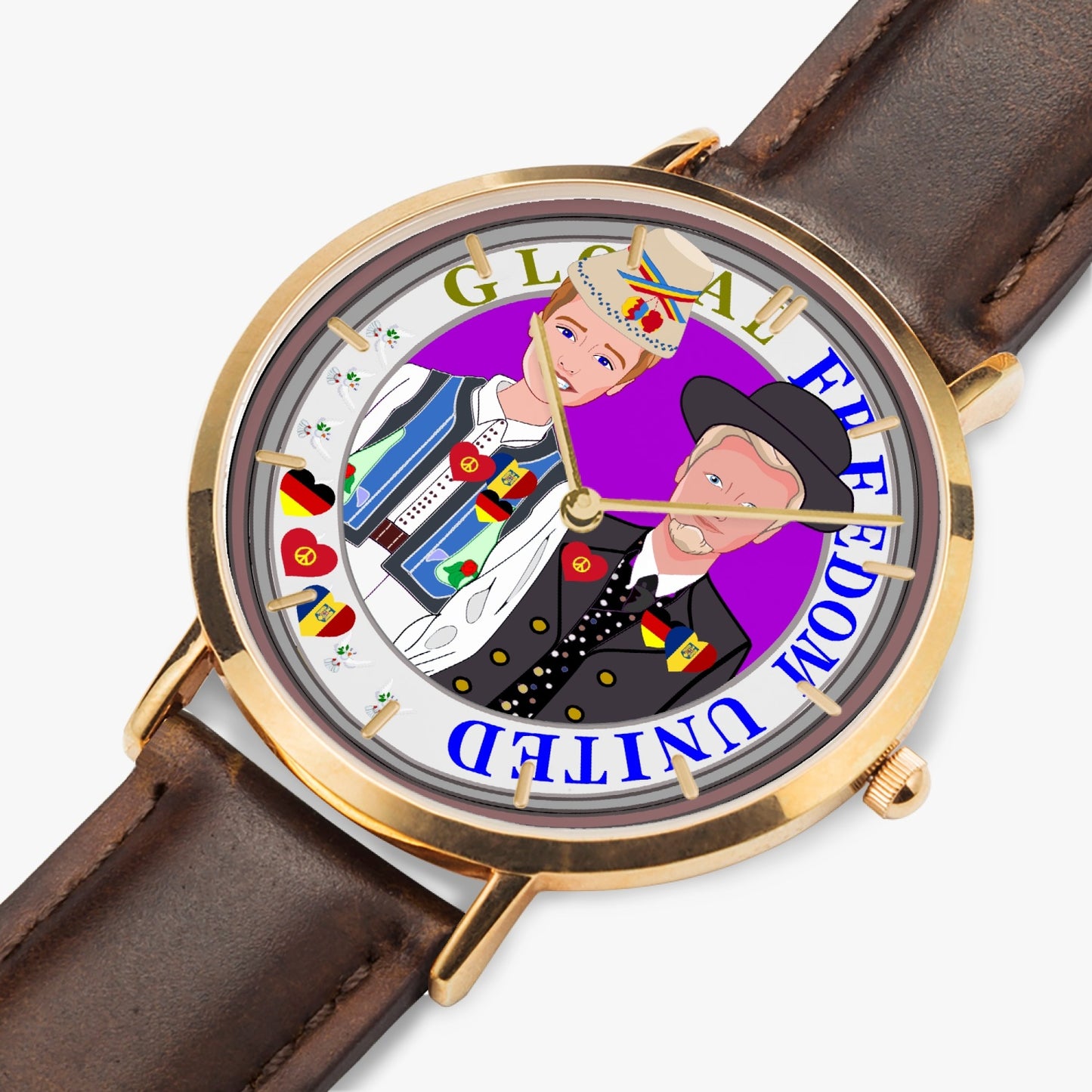 Hot Selling Ultra-Thin Leather Strap Quartz Watch (Rose Gold With Indicators) GLOBAL FREEDOM UNITED MEN ROMANIA & GERMANY