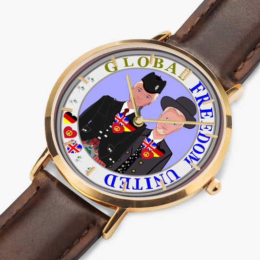 GLOBAL FREEDOM UNITED© Hot Selling Ultra-Thin Leather Strap Quartz Watch (Rose Gold With Indicators) Men England & Germany