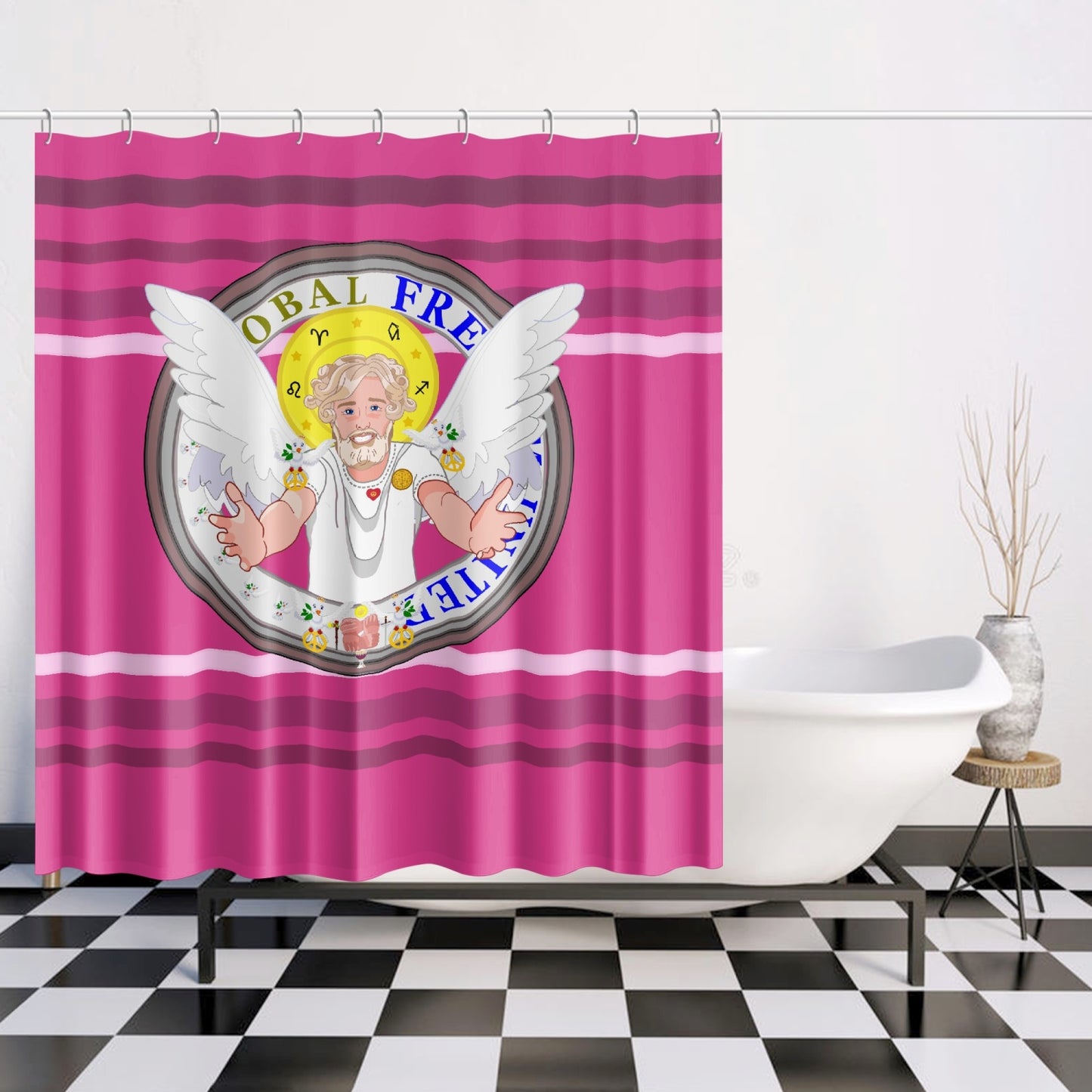 Quick-drying Shower Curtain GLOBAL FREEDOM UNITED© Archangel Uriel Pink2