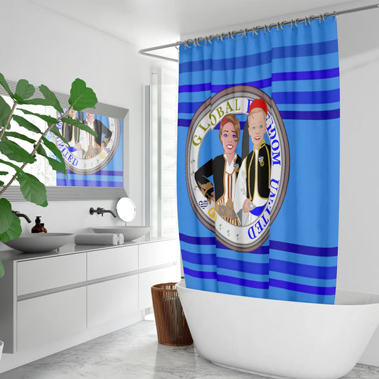 GLOBAL FREEDOM UNITED© Couple Greece Deep Blue Quick-drying Shower Curtain