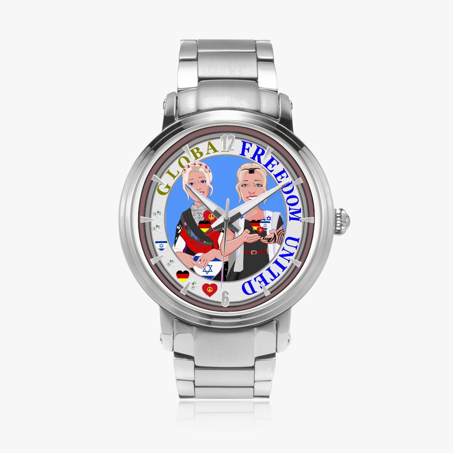 New Steel Strap Automatic Watch (With Indicators) GLOBAL FREEDOM UNITED© ISRAEL & GERMANY