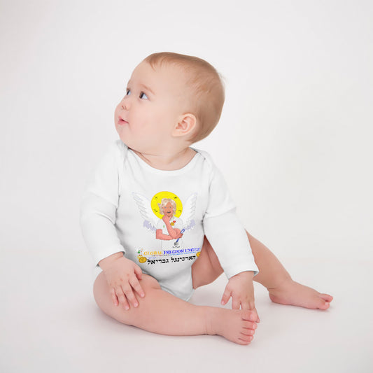 Baby Long-sleeve Bodysuit GLOBAL FREEDOM UNITED© Archangel Gabriel 2 Hebrew