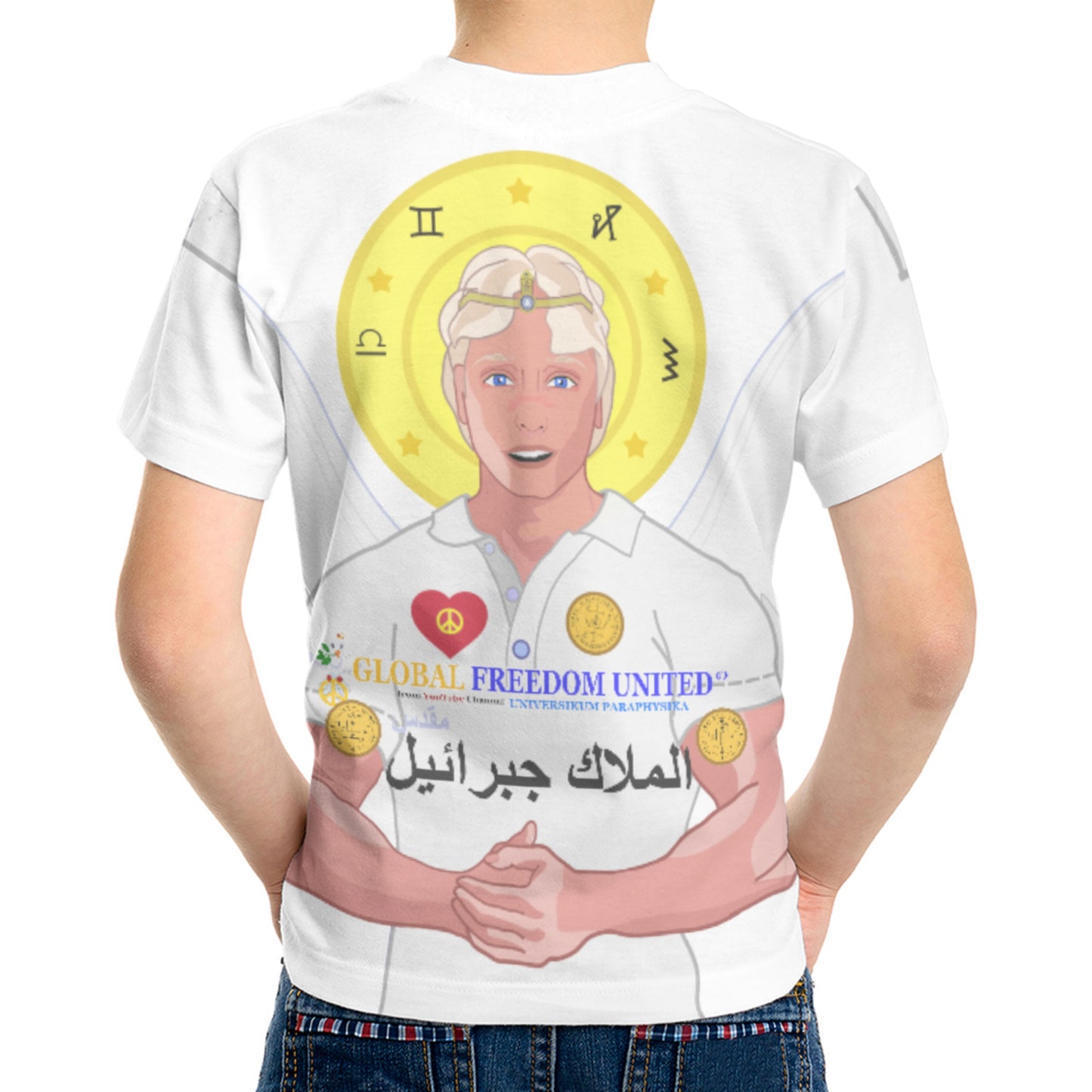 Men´s T-shirt Global Freedom United Archangel Michael Wight Dove Of Peace Arabic