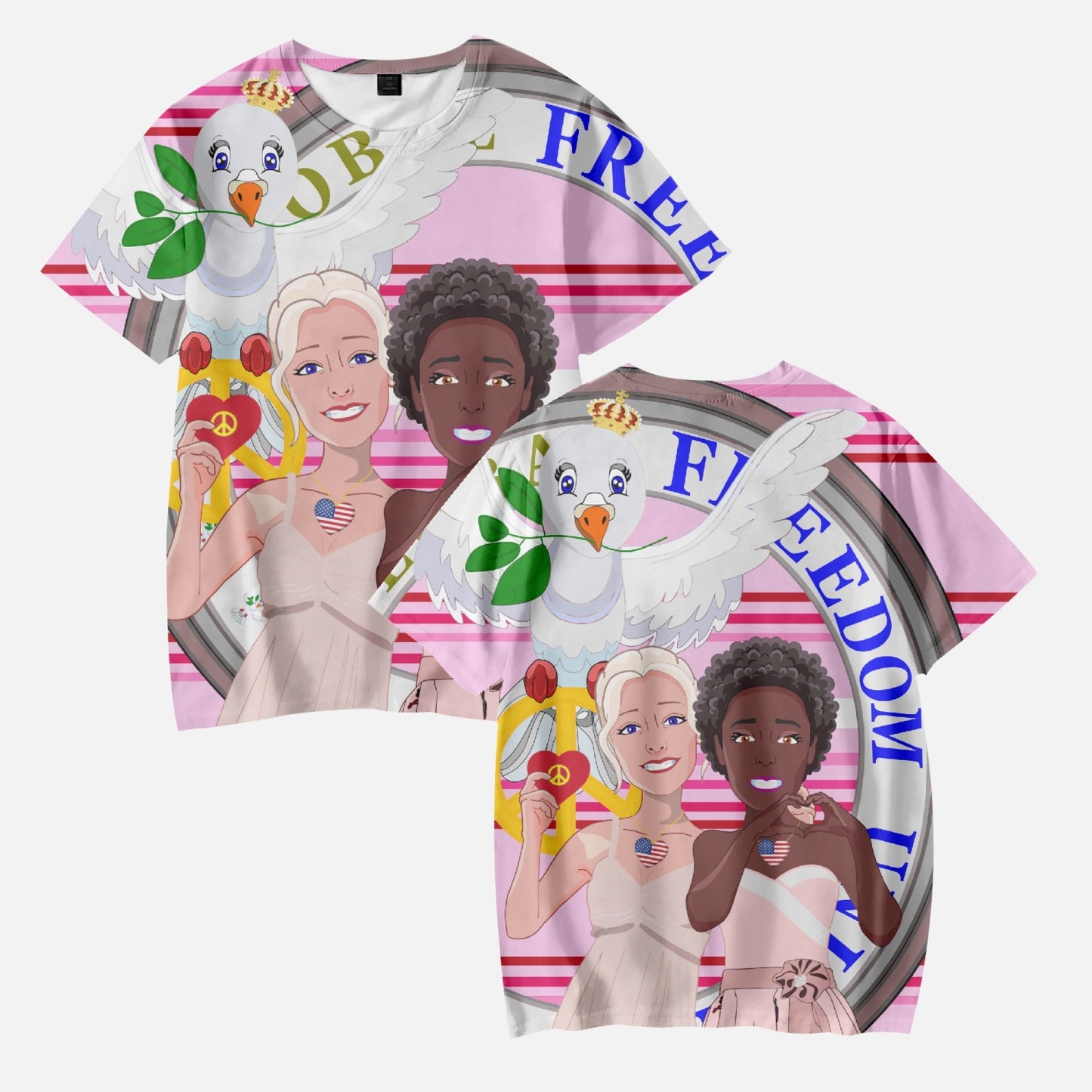 Kids' Short T-Shirts GLOBAL FREEDOM UNITED ANTI FASHISM & RACISM GIRL PINK 2