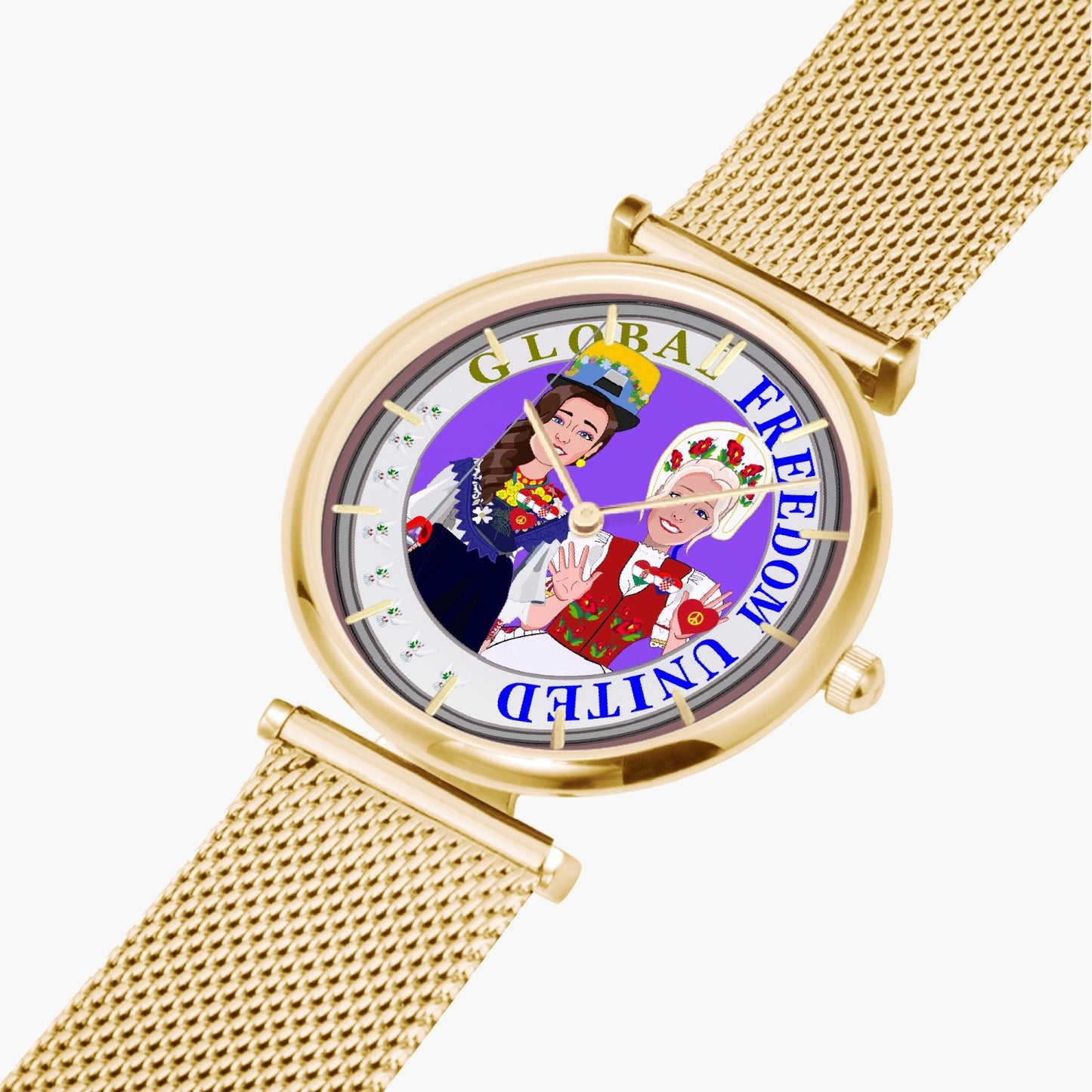 GLOBAL FREEDOM UNITED©  New Stylish Ultra-Thin Quartz Watch (With Indicators) Women Croatia & Hungary V2