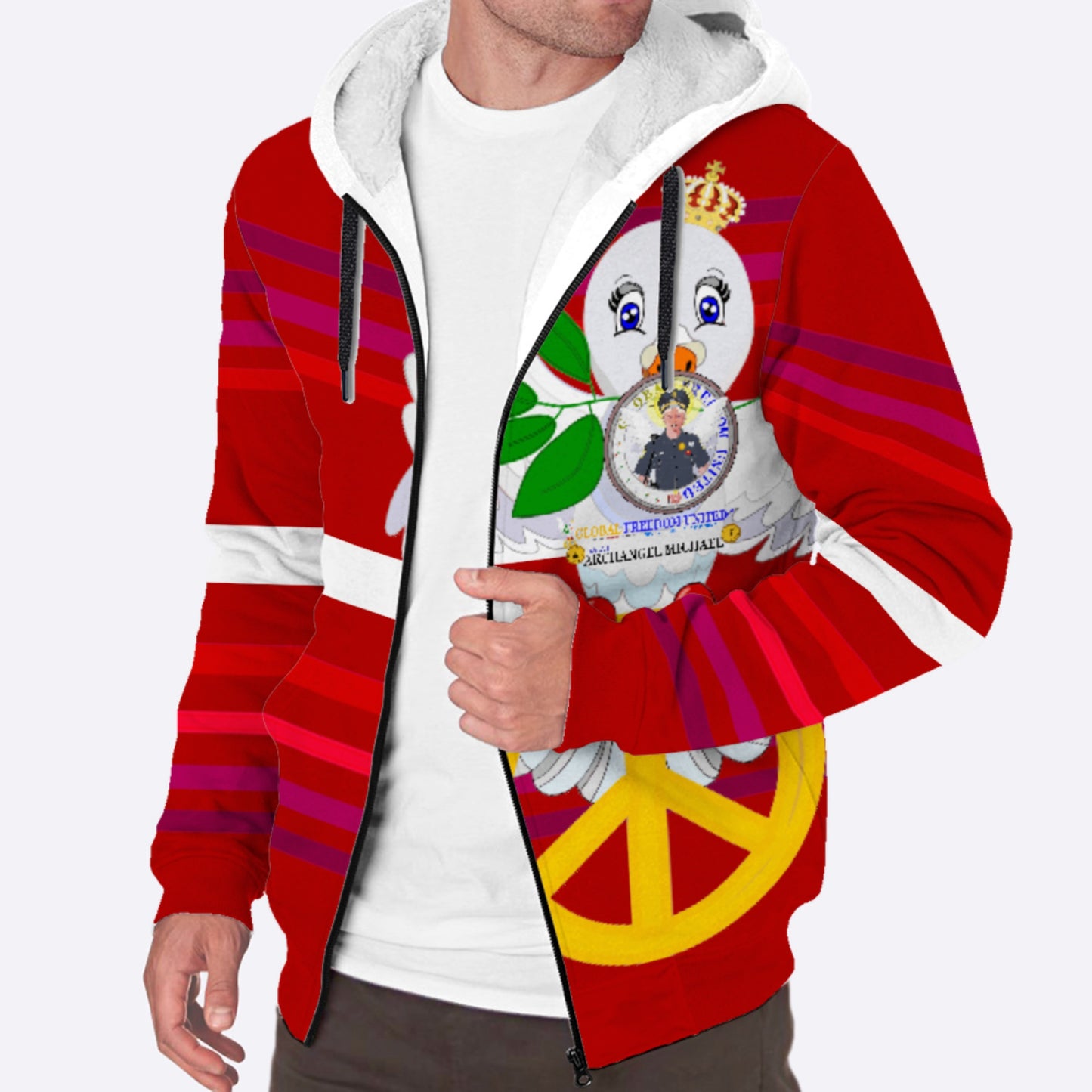 Plush Hoodie GLOBAL FREEDOM UNITED© Archangel Michael As Policemen Red