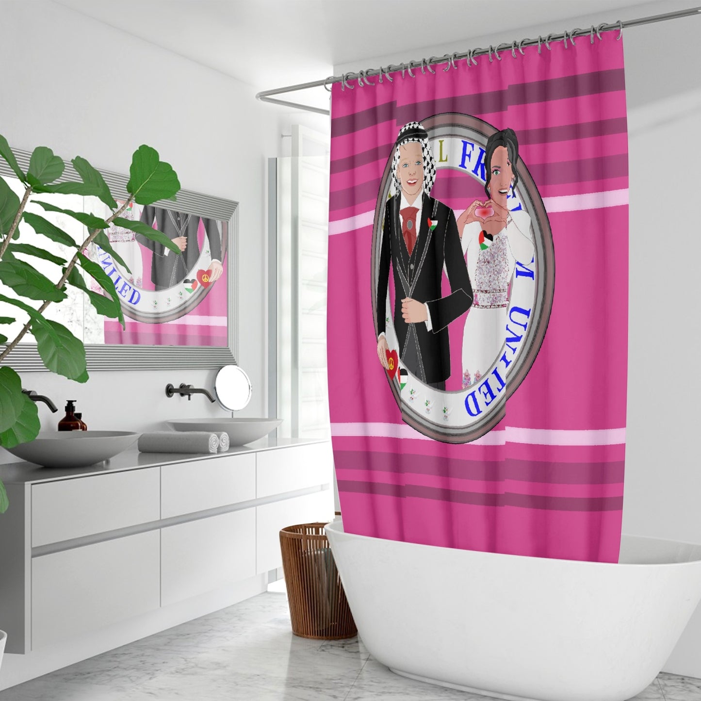 GLOBAL FREEDOM UNITED© Couple Palestina Pink2 - Quick-drying Shower Curtain