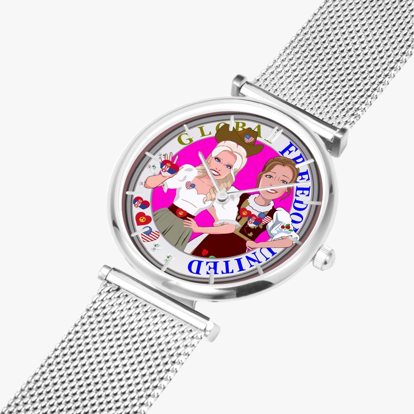 GLOBAL FREEDOM UNITED© New Stylish Ultra-Thin Quartz Watch (With Indicators) Women USA & Serbia