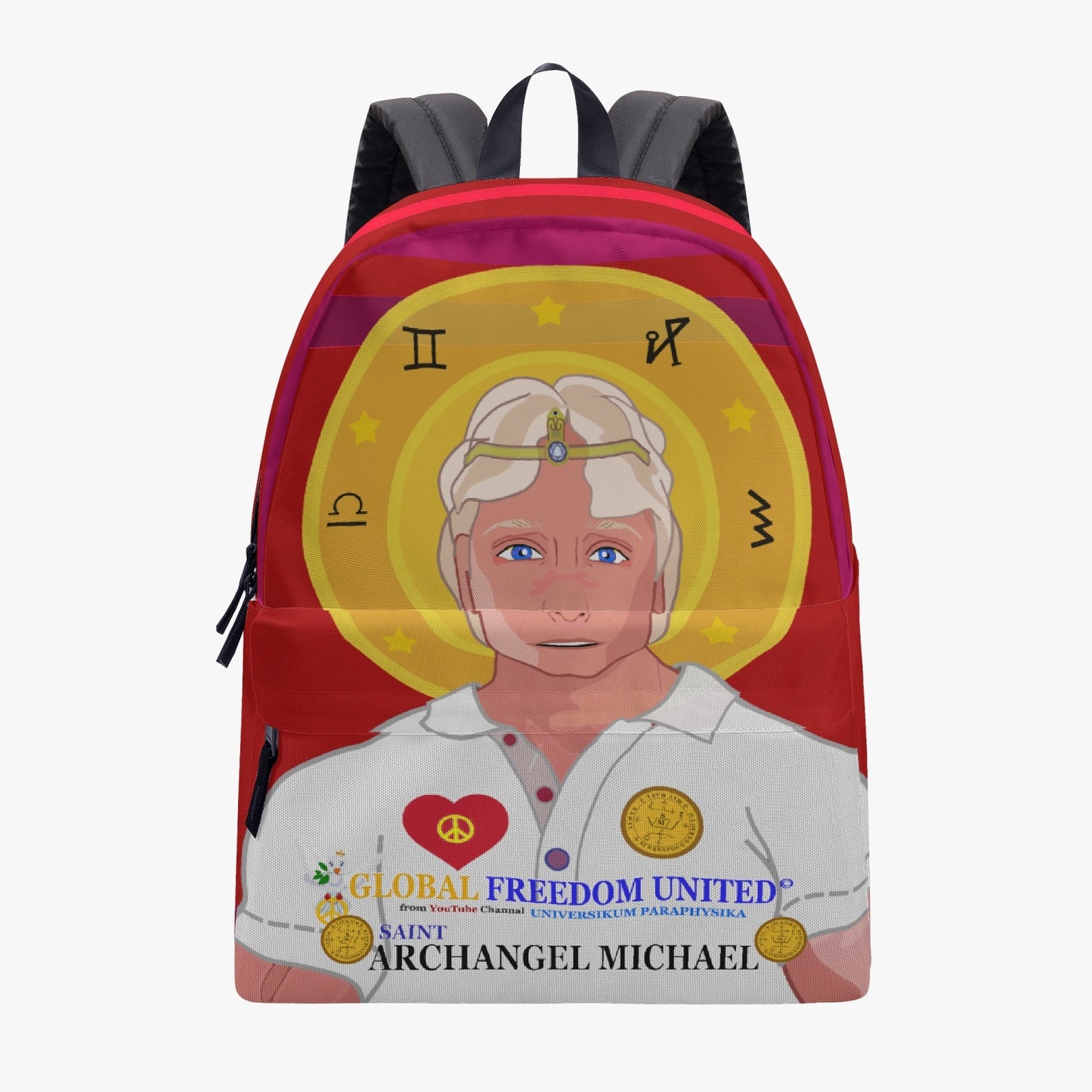 GLOBAL FREEDOM UNITED© Archangel Michael English Red All-over-print Canvas Backpack