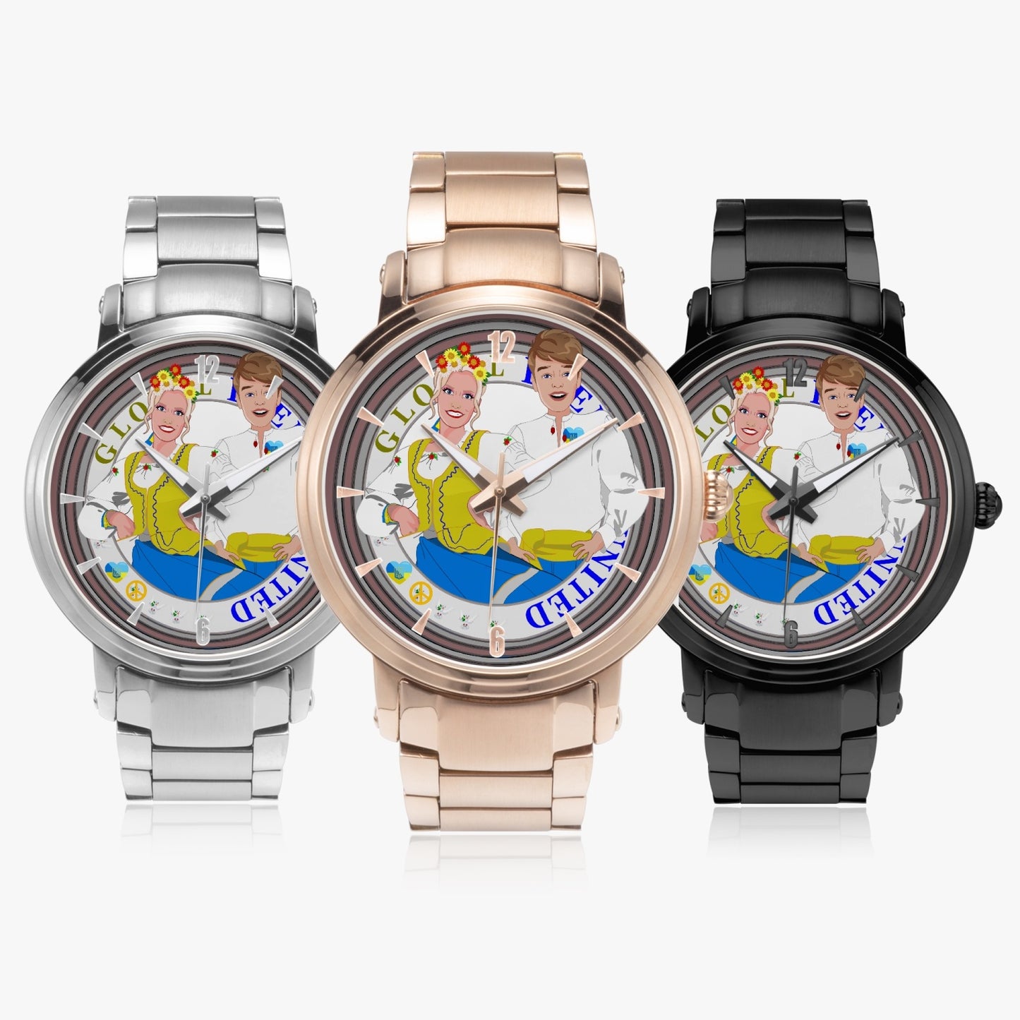 GLOBAL FREEDOM UNITED© Couple Ukrain New Steel Strap Automatic Watch (With Indicators)