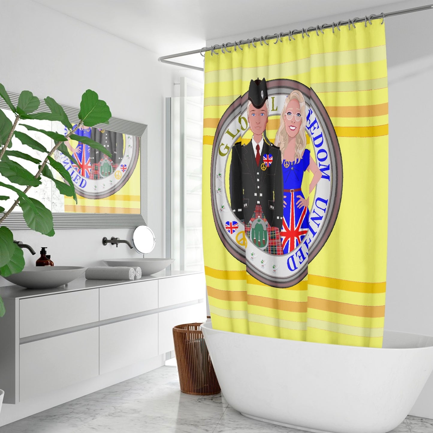 GLOBAL FREEDOM UNITED© Couple England Yellow - Quick-drying Shower Curtain