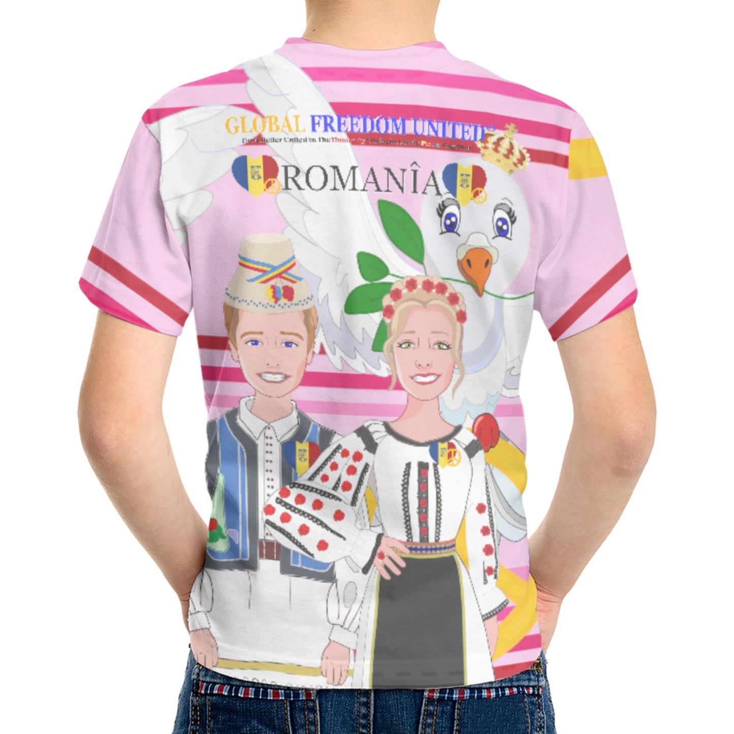 Kid´s T-shirt GLOBAL FREEDOM UNITED© Couple Romania Pink1