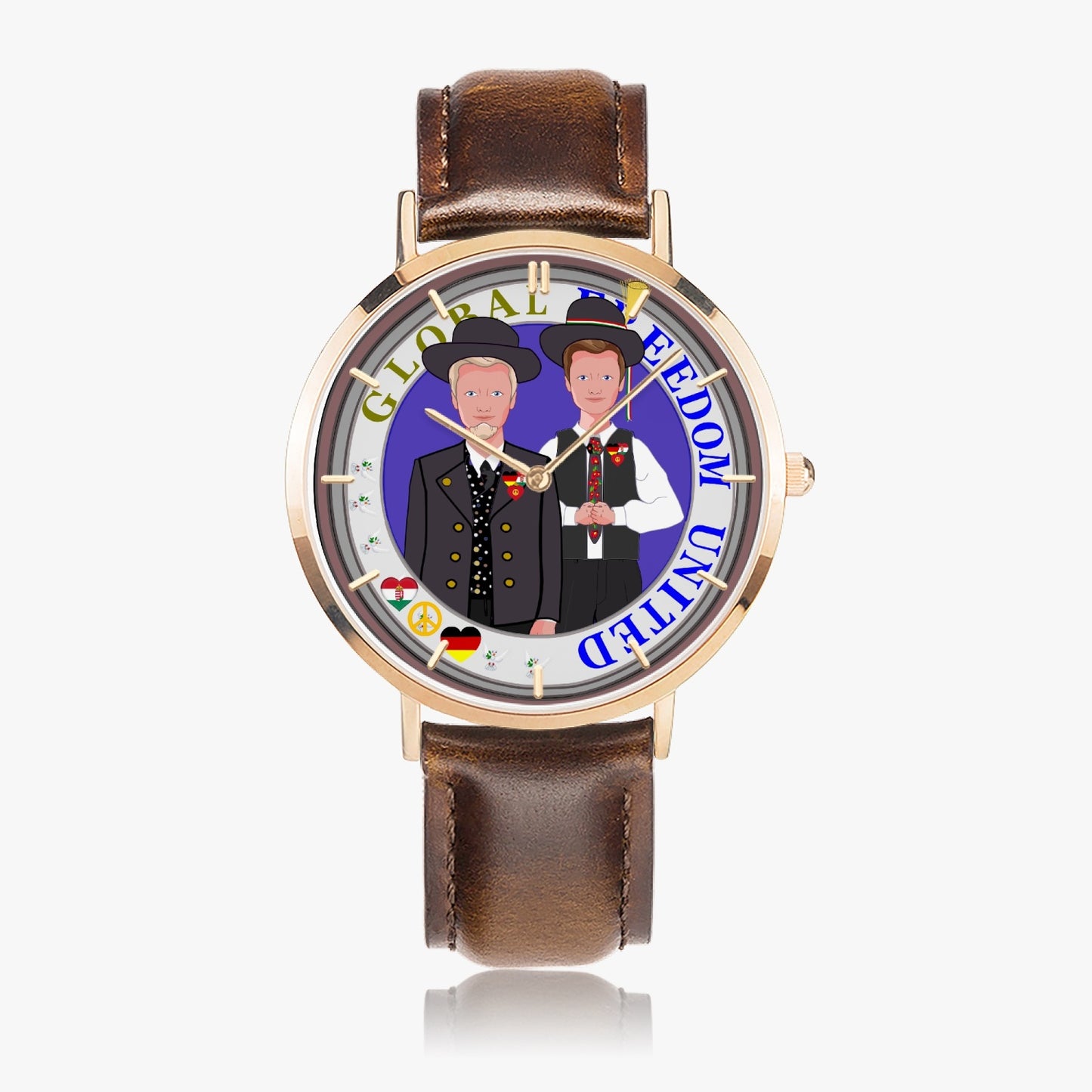 GLOBAL FREEDOM UNITED© Hot Selling Ultra-Thin Leather Strap Quartz Watch (Rose Gold With Indicators) Men Germany & Hungary