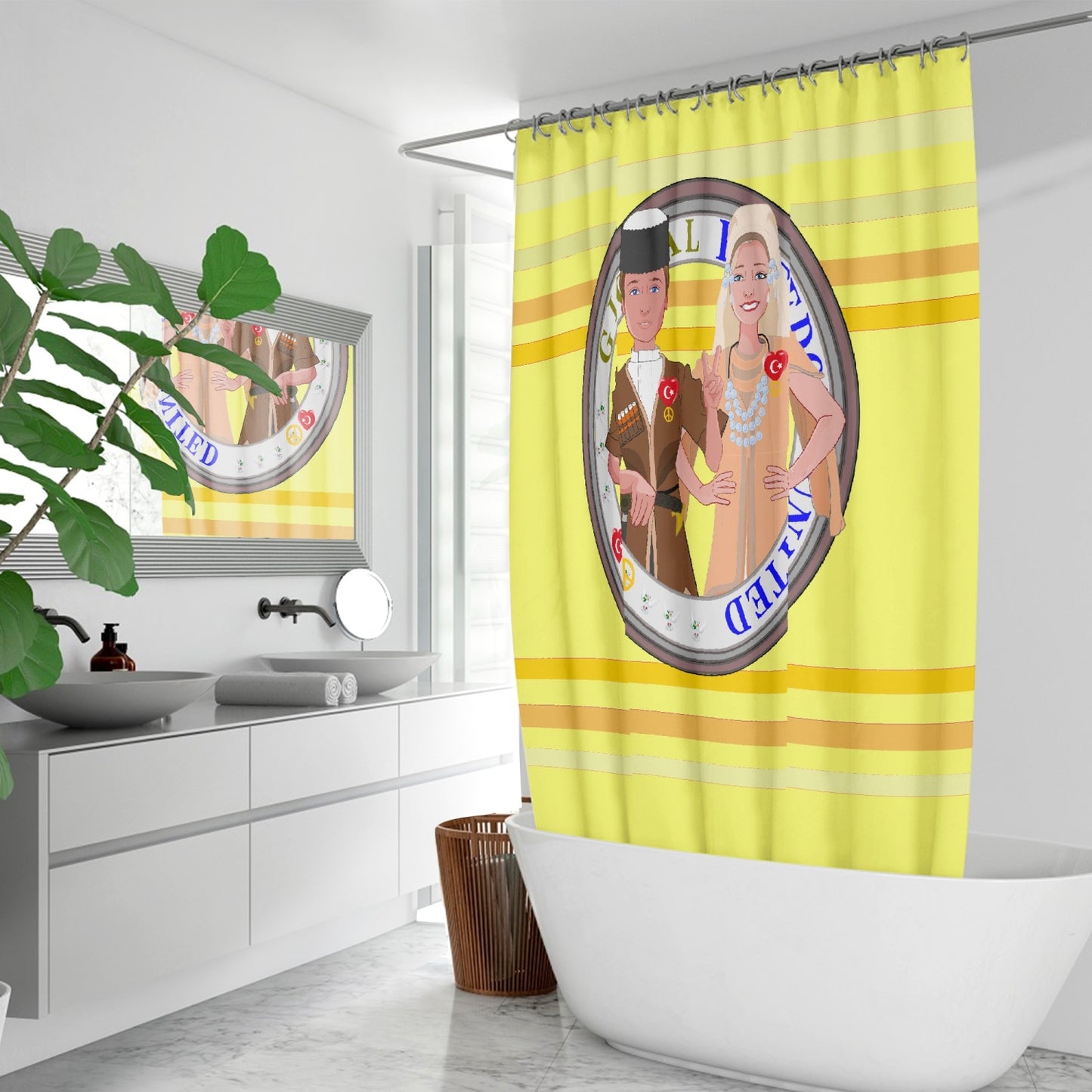 GLOBAL FREEDOM UNITED© Couple Turkey Yellow - Quick-drying Shower Curtain