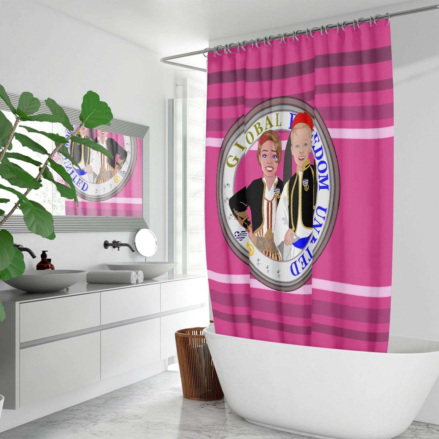 GLOBAL FREEDOM UNITED© Couple Greece Pink2 Quick-drying Shower Curtain
