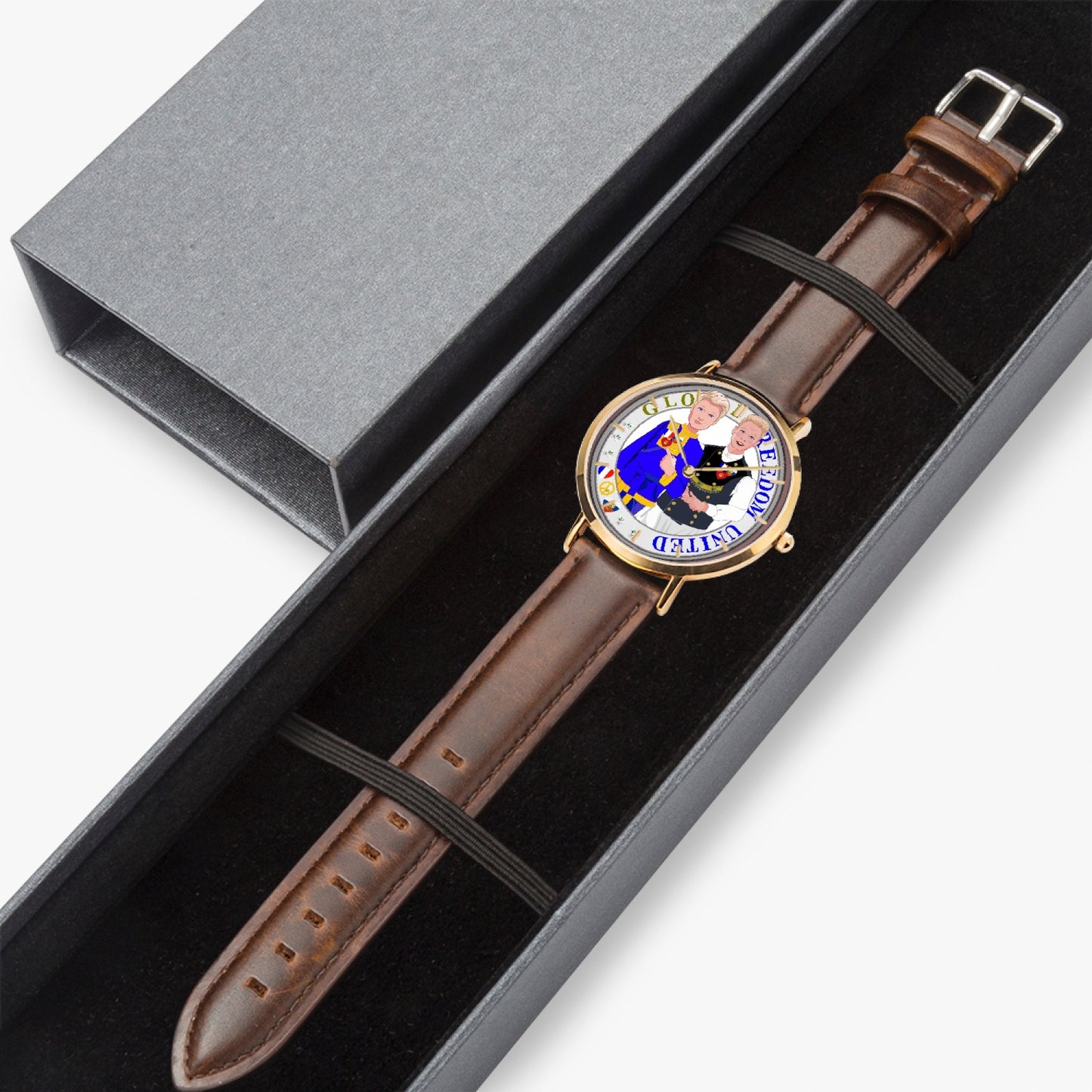 GLOBAL FREEDOM UNITED© Hot Selling Ultra-Thin Leather Strap Quartz Watch (Rose Gold With Indicators) Men Russia & French