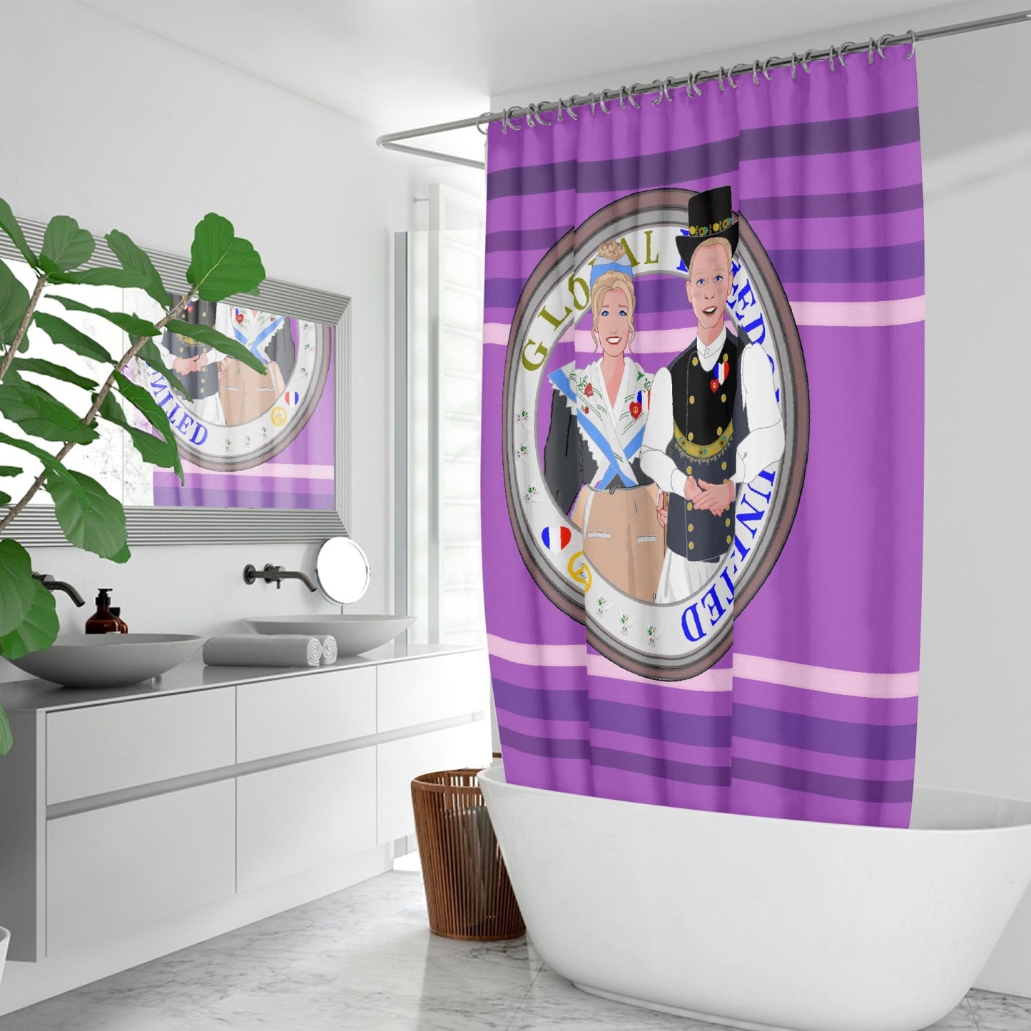 GLOBAL FREEDOM UNITED© Couple France Lilac - Quick-drying Shower Curtain