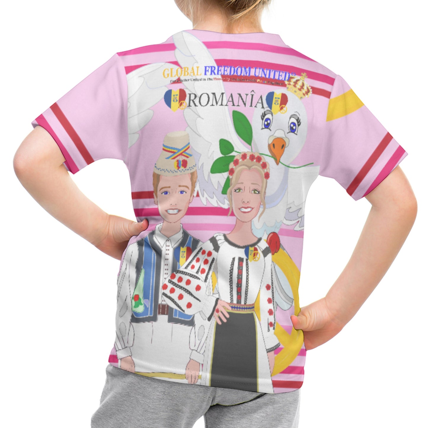 Kid´s T-shirt GLOBAL FREEDOM UNITED© Couple Romania Pink1